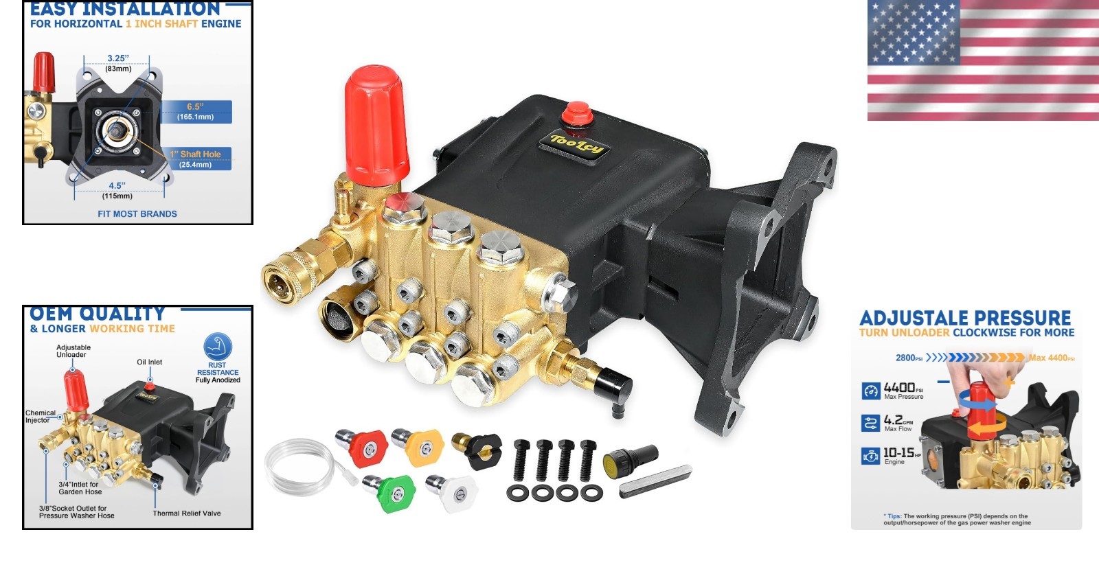 TOOLCY 4400 PSI Triple Piston High Efficiency Pressure Washer Pump Replacement