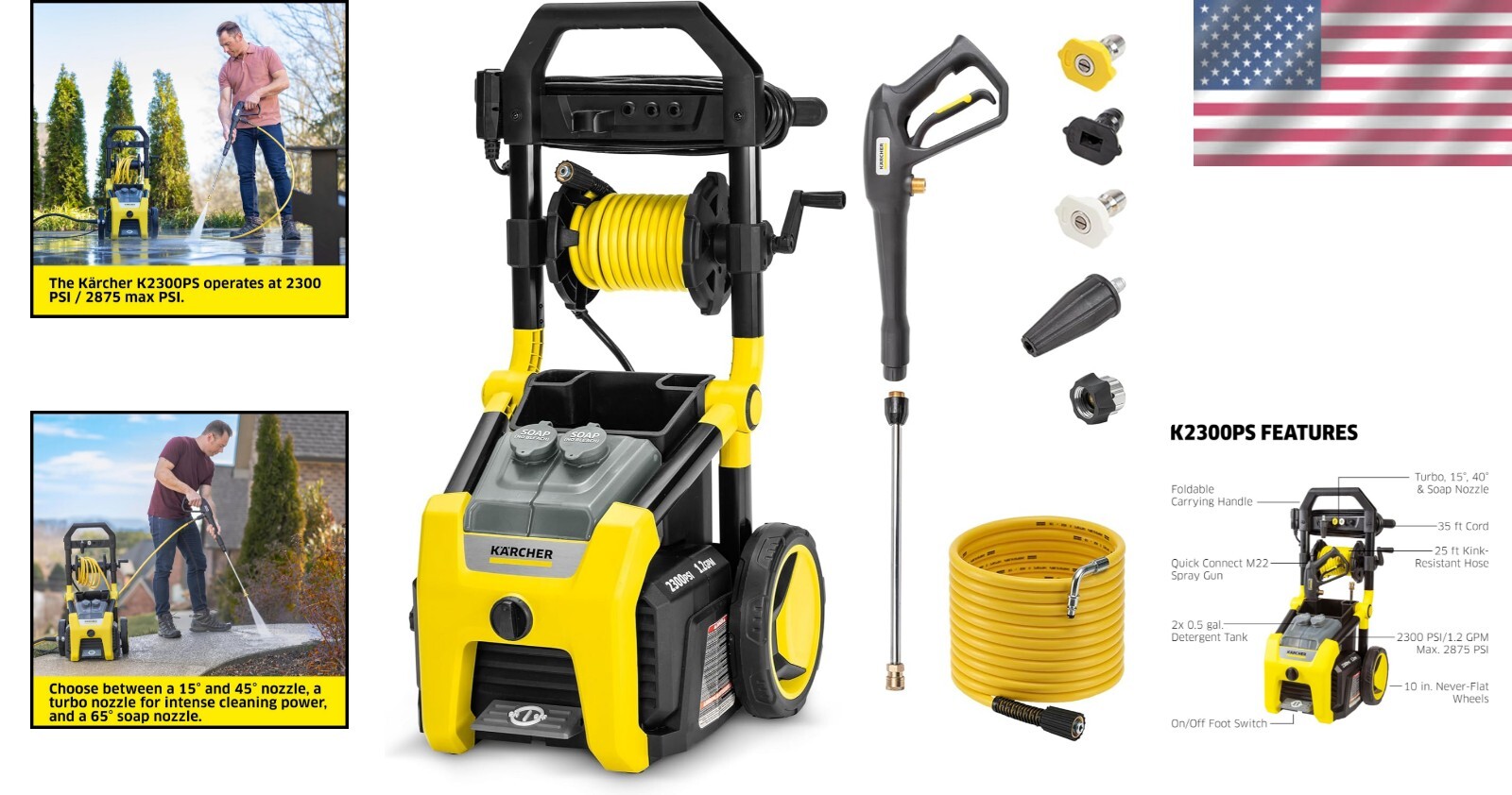 Powerful Kärcher K2300PS Pressure Washer – Versatile 4 Nozzles & Detergent Tank