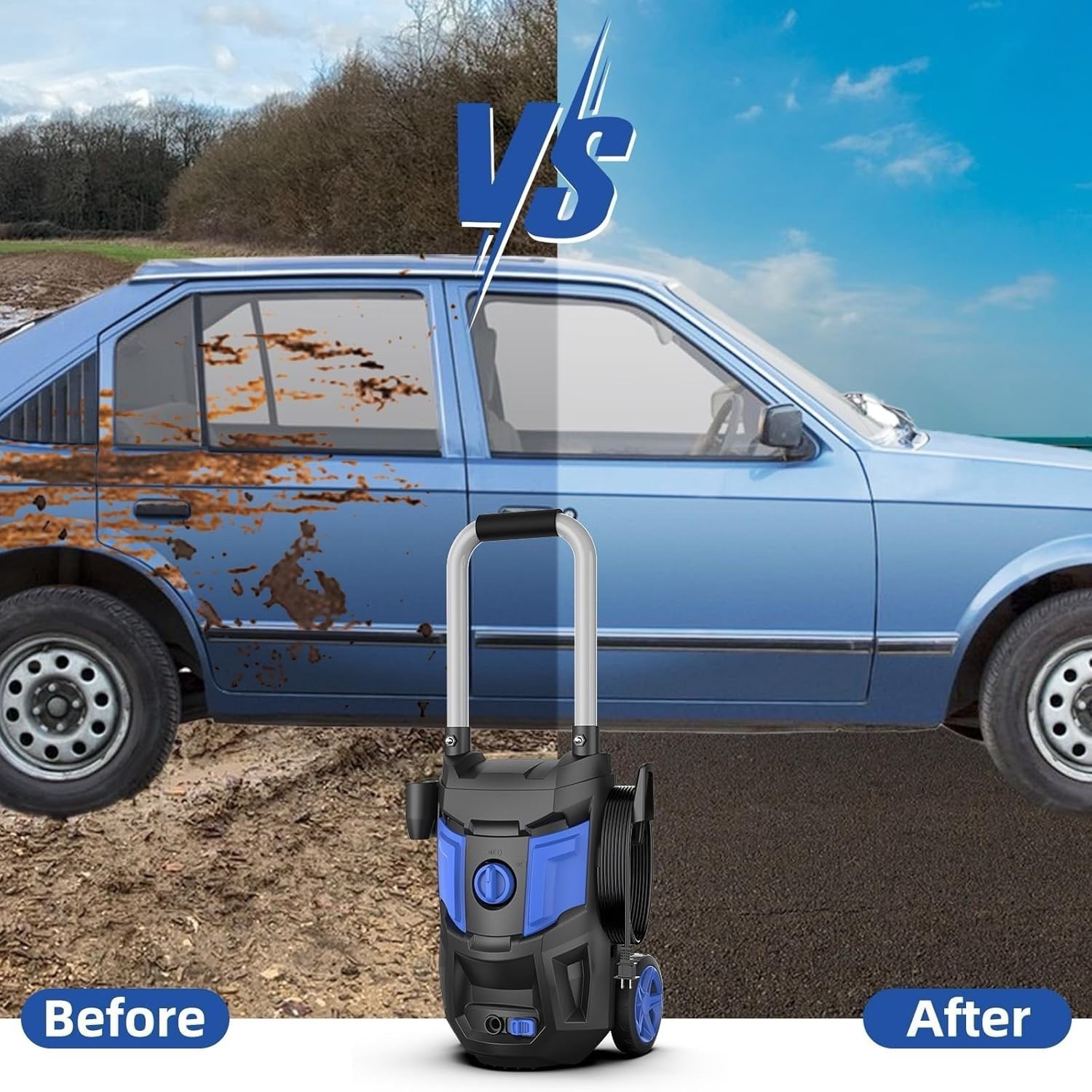 Electric Pressure Washer, 1500 PSI, 20ft Hose, 35ft Cord, Compact & Lightweight