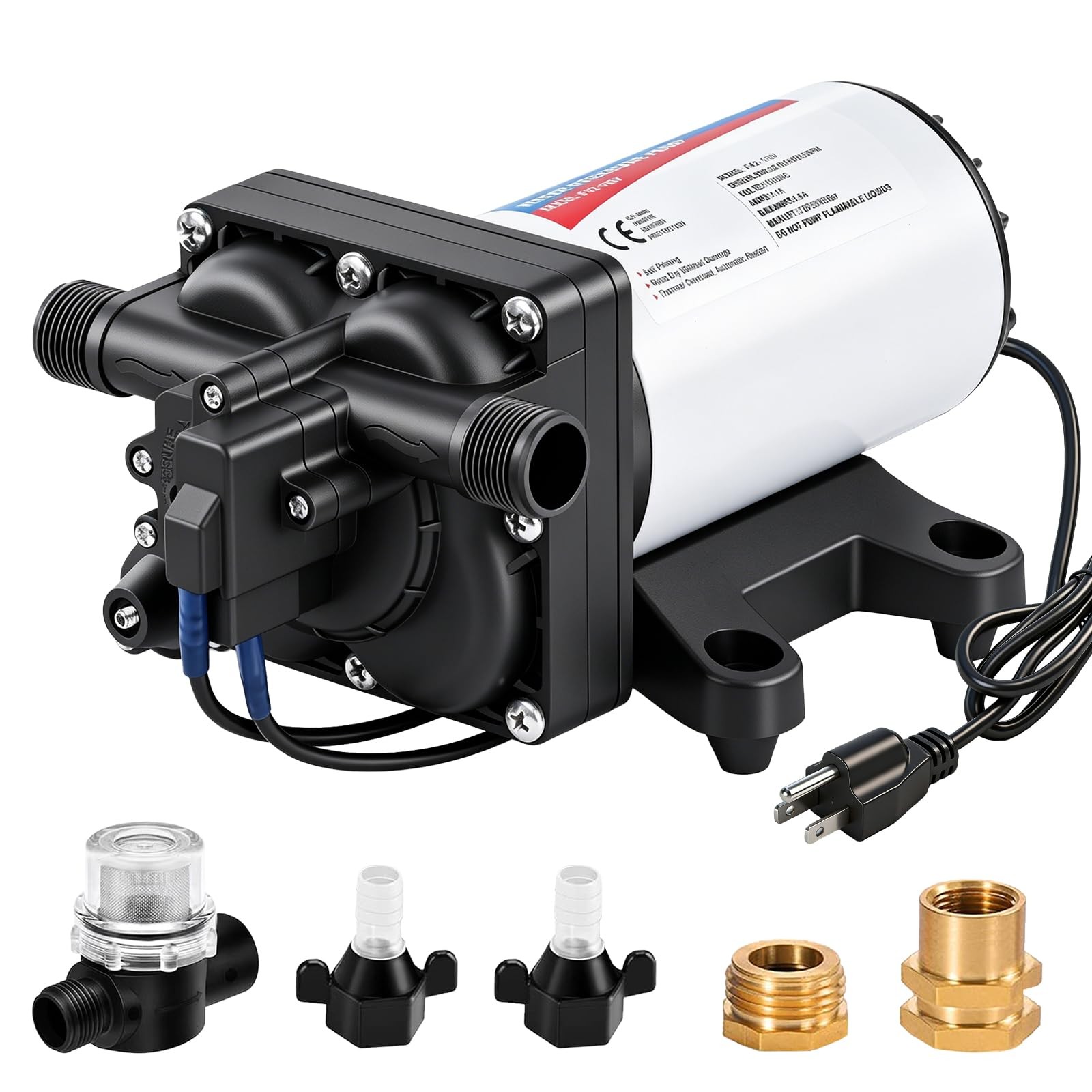 Water Pressure Diaphragm Pump 110V AC 5.5GPM 70PSI RV Water Transfer Pump 110…