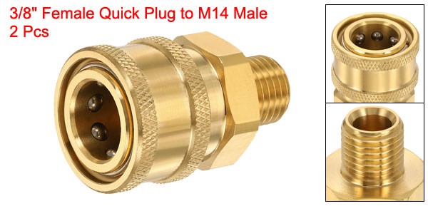 2 Pcs 3/8″ Female Quick Plug to M14 Male Pressure Washer Adapter Brass Flat