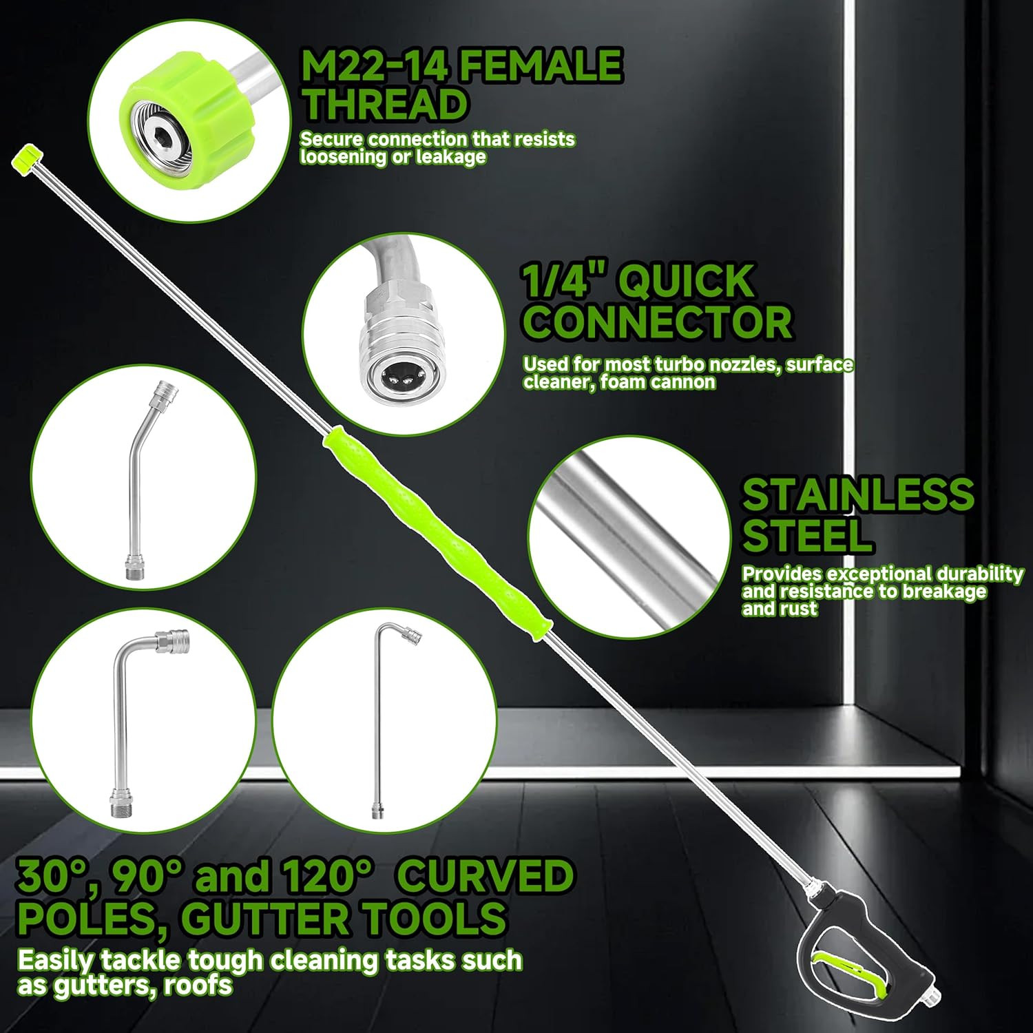 Pressure Washer Extension Wand 120 Inch, Stainless Steel Replacement Power Washe
