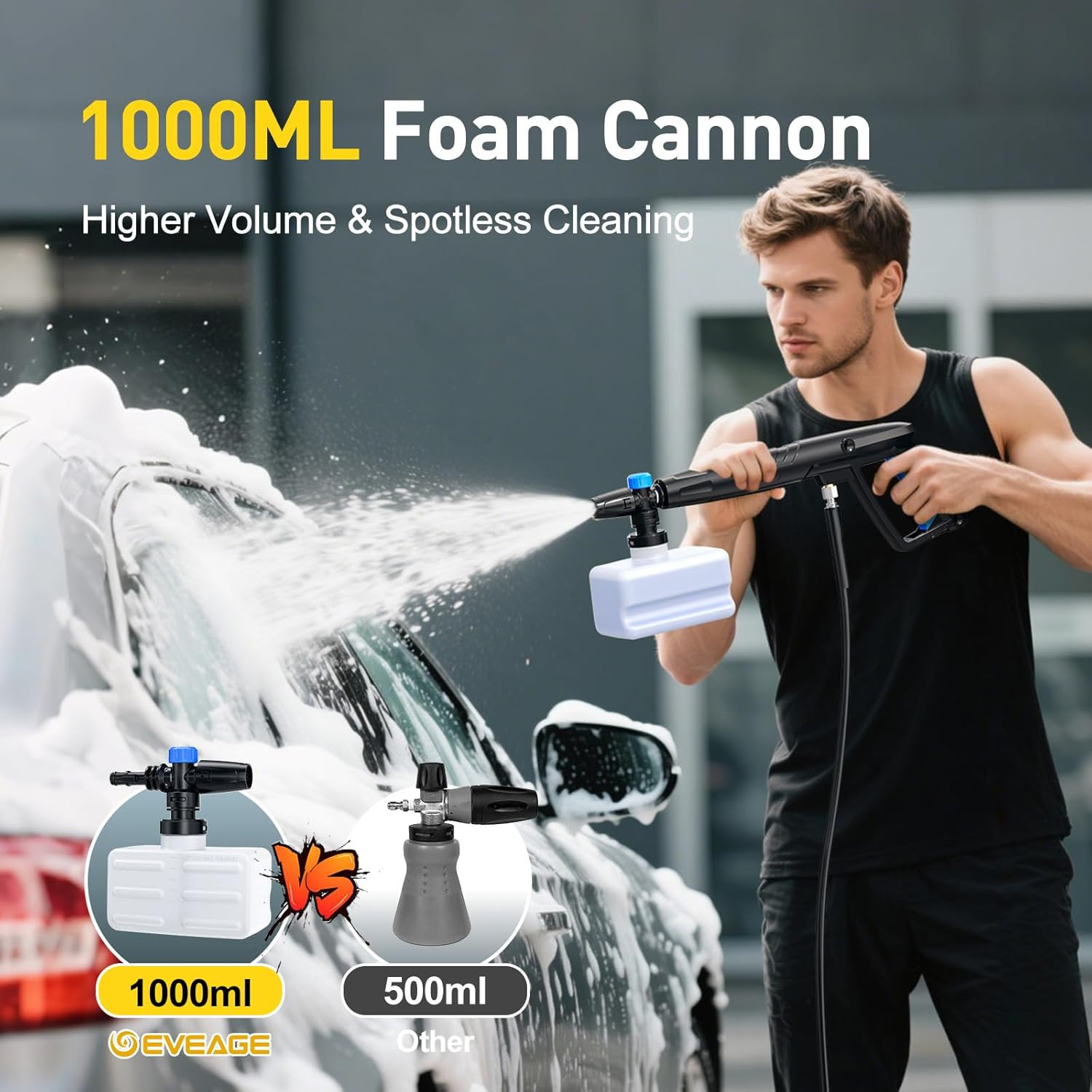 EVEAGE Electric Pressure Washer, Power Washer with 1000Ml Foam Cannon, Powerwash