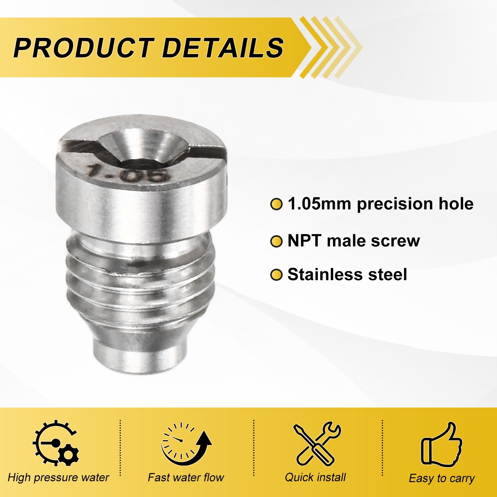 3-Pack 1.0/1.05/1.1 mm Stainless Steel Foam Cannon Orifice Nozzle Tips