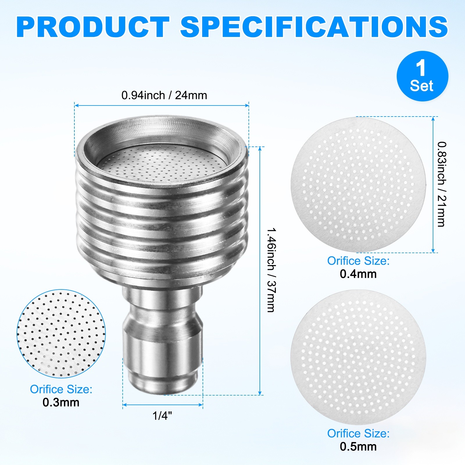 3-Pack 0.3mm Pressure Washer Nozzle Tips for Soft Wash, 0.4/0.5mm Replacement