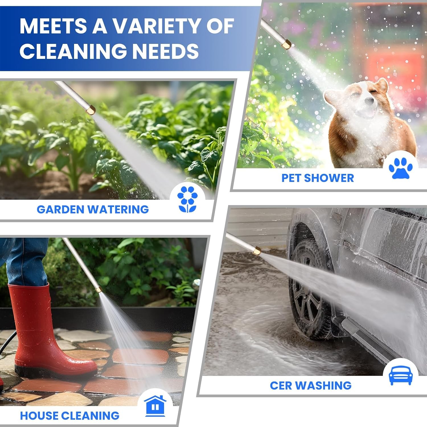 2-in-1 Hydro Jet Garden Hose Power Washer Wand High Pressure Water Nozzle