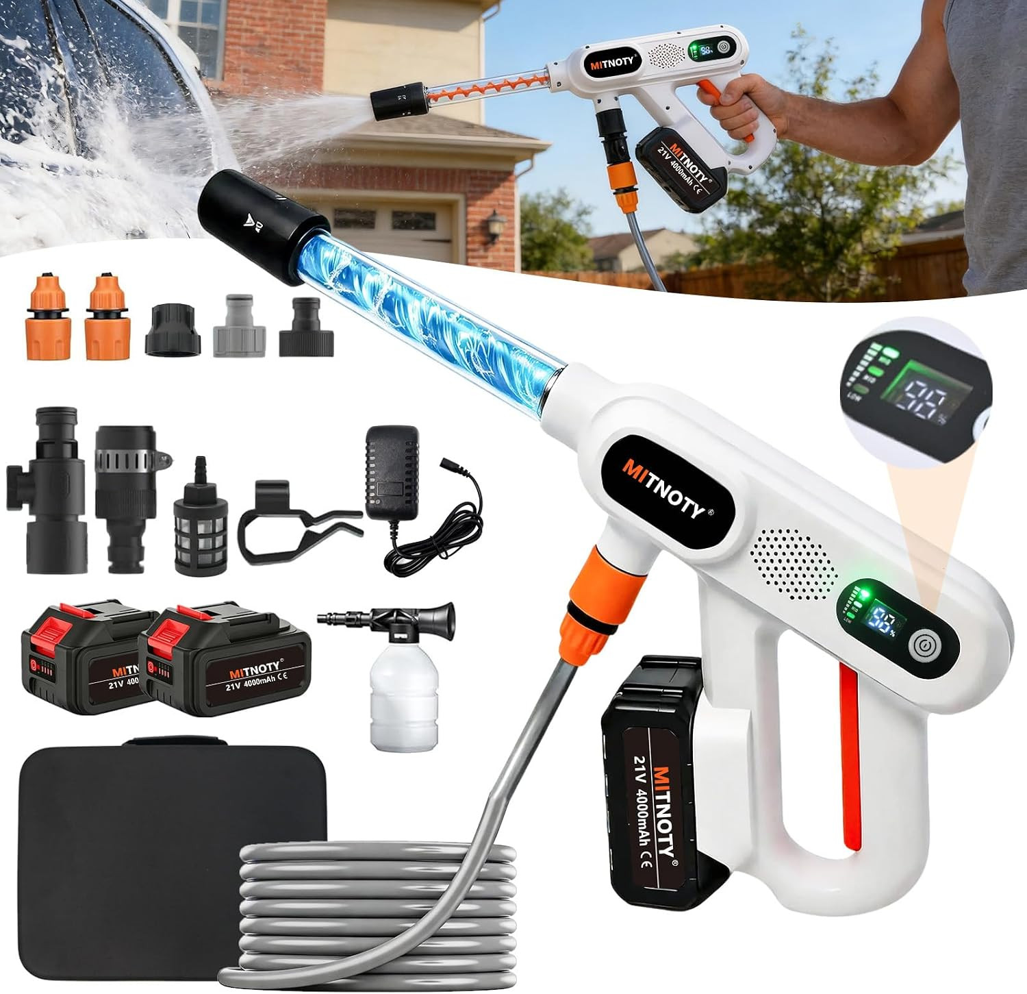 Portable Cordless Washer, 1450 MAX PSL Handheld Car Washer with 5-In-1Nozzle, 3