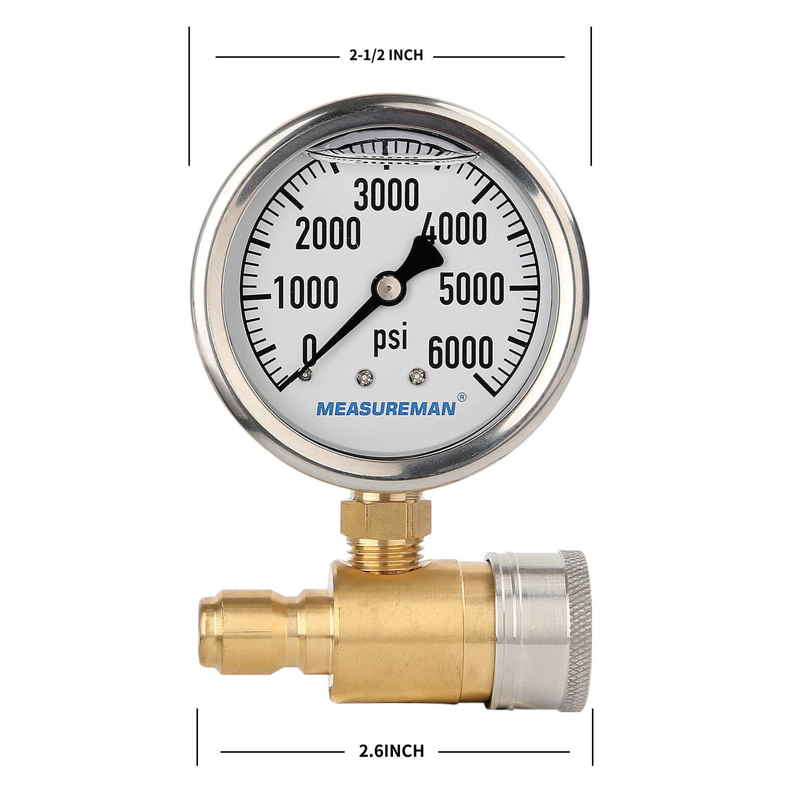 MEASUREMAN 2-1/2 Pressure Washer Gauge Pressure Gauge Kit 3/8 Inch Quick PSI