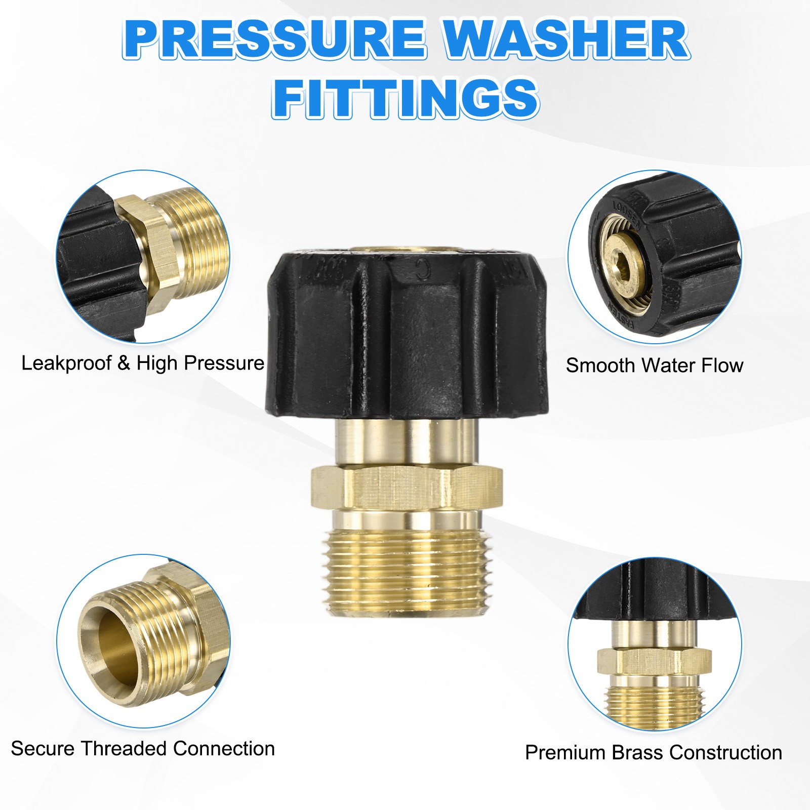 1-Pack M22 15mm Female to M22 14mm Male Thread Pressure Washer Fittings