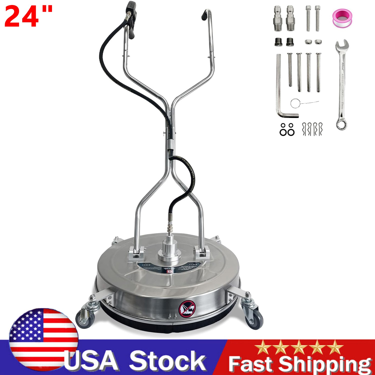 24″ Pressure Washer Surface Cleaner with 4 Wheels Dual Handle 4900 Max PSI