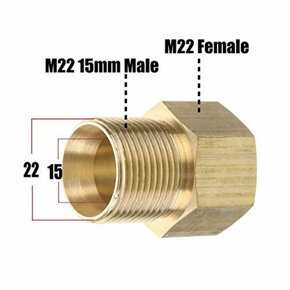 M22 15mm Male Thread Brass Pressure Washer Gun Copper Adapter to M22 14mm Female