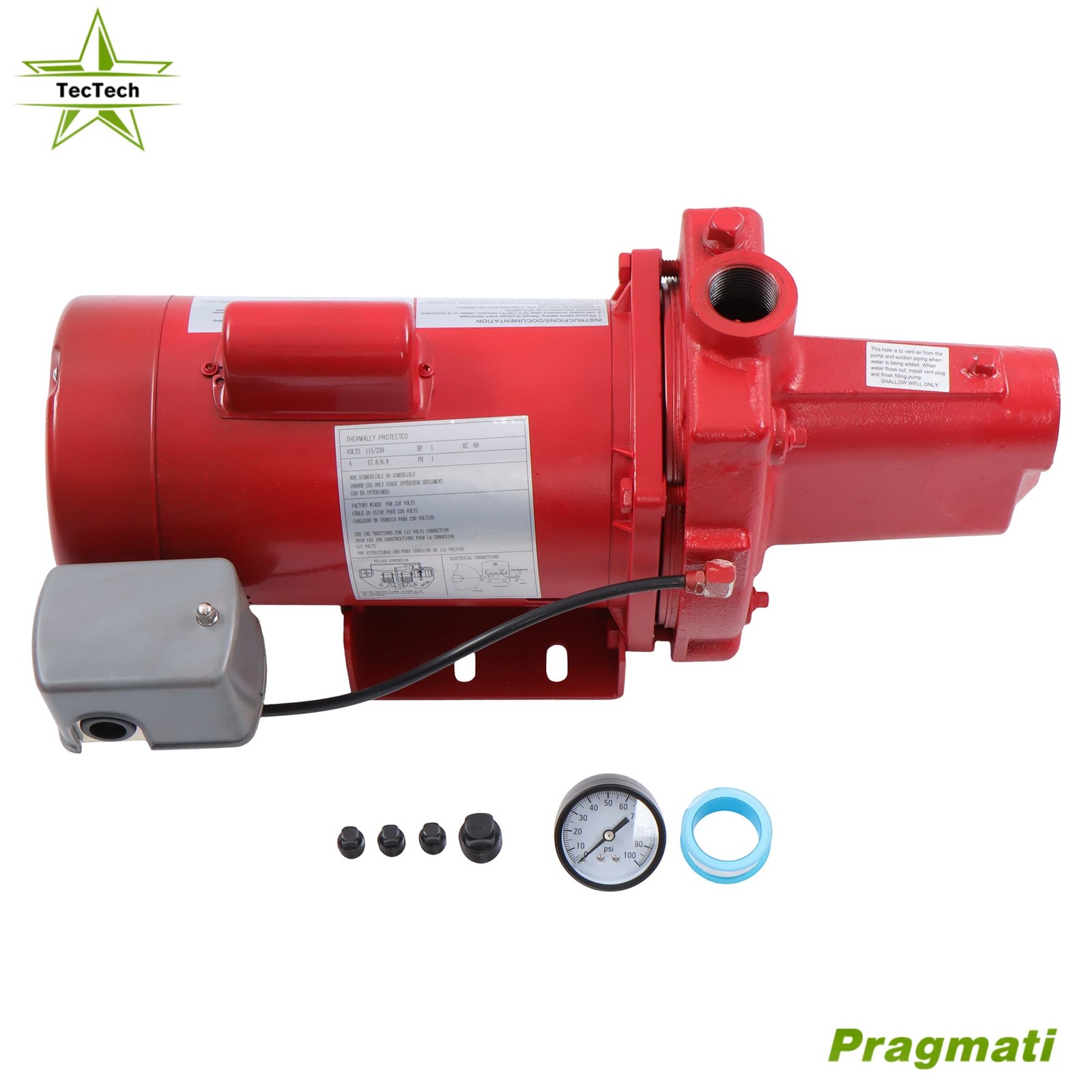 1 HP 23 GPM Dual Voltage Red 115/230 Volt Cast Iron Shallow Well Jet Pump 602208