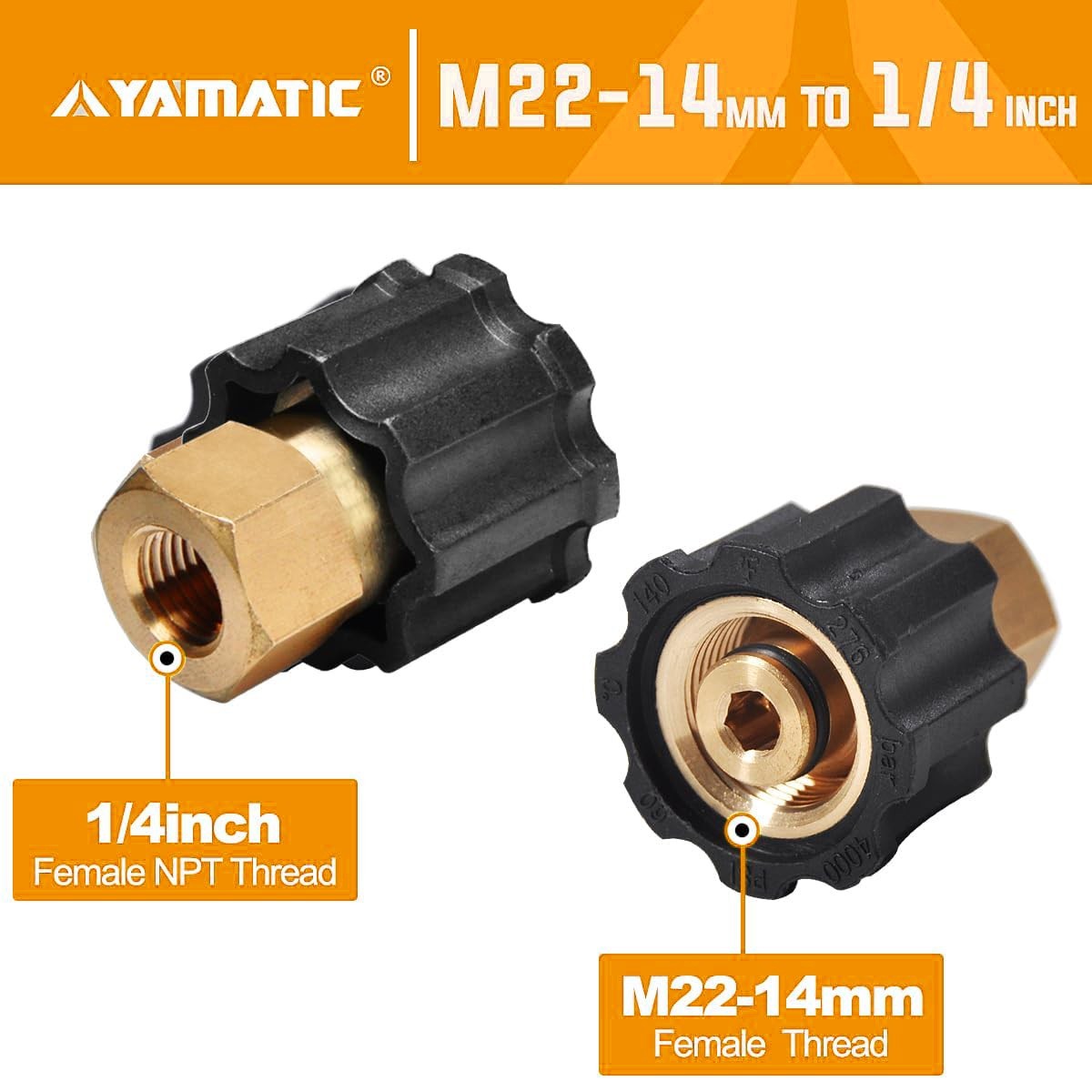 YAMATIC Pressure Washer Adapter, M22-14mm Female Thread to 1/4 Inch Female