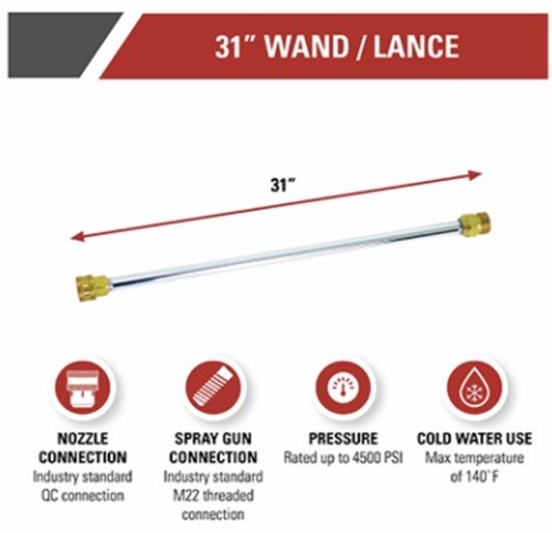 Spray Lance Power Washing Wand Lance Extension 4500-PSI x 31.5 in. W