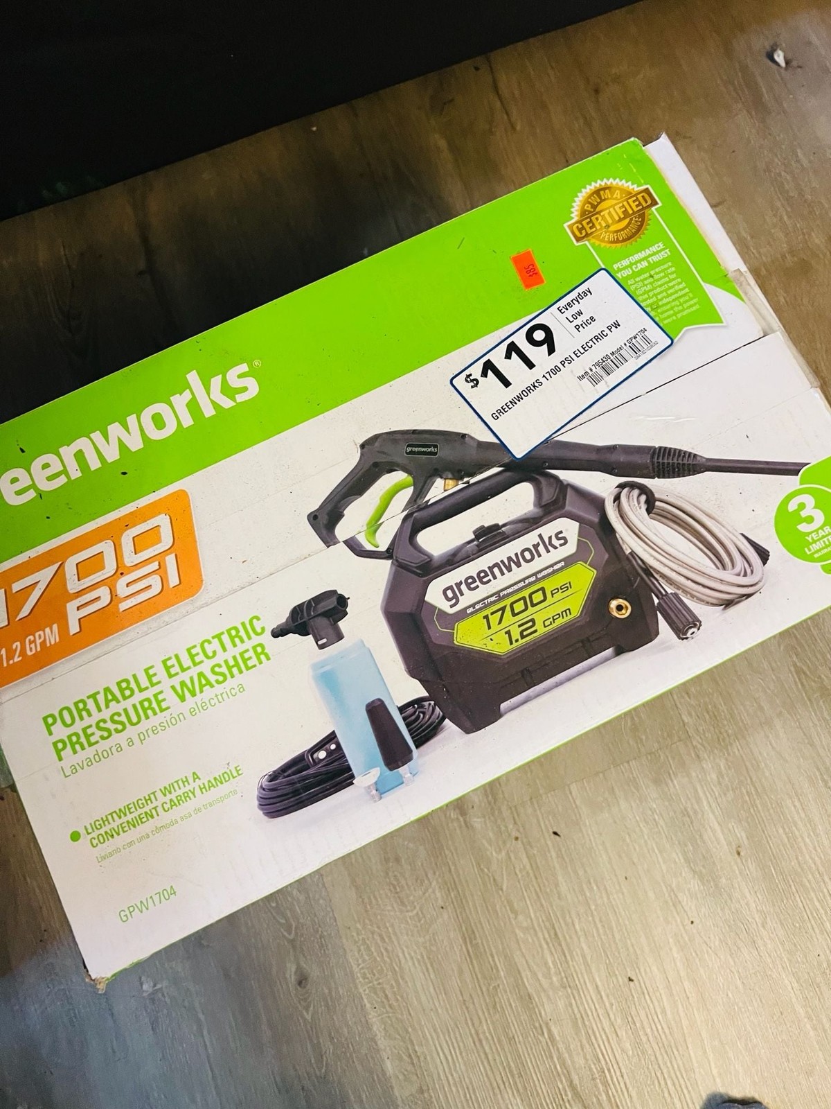 Greenworks 1700 PSI 1.2 GPM Portable Electric Pressure Washer GPW1704