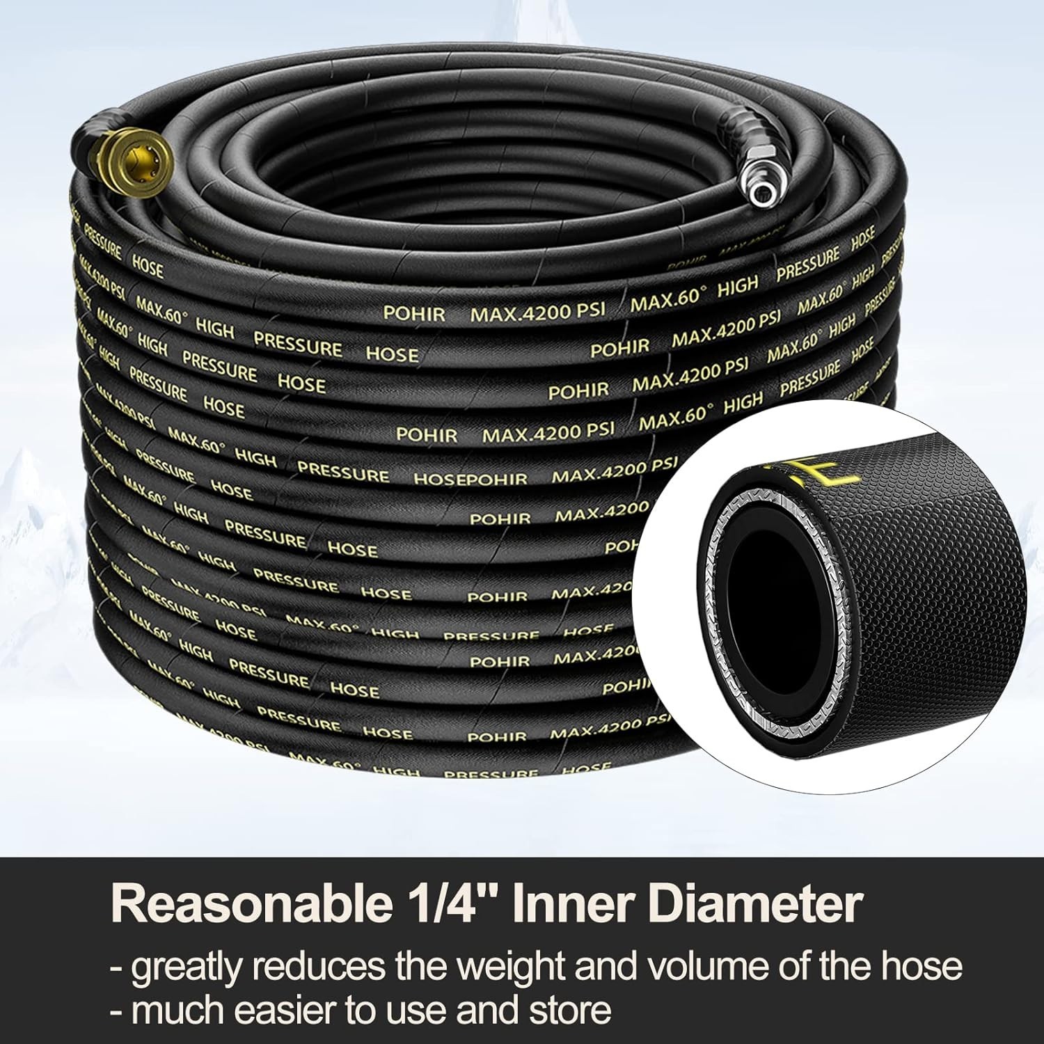 Lightweight 100FT Power Washer Hose, 3/8” Quick Connect, Compatible with M22