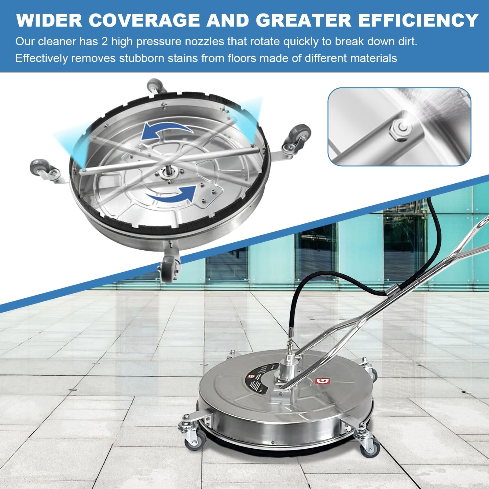 Dual Handles And 4 Wheels Attached On 20 in Pressure Washer Surface Cleaner, 460