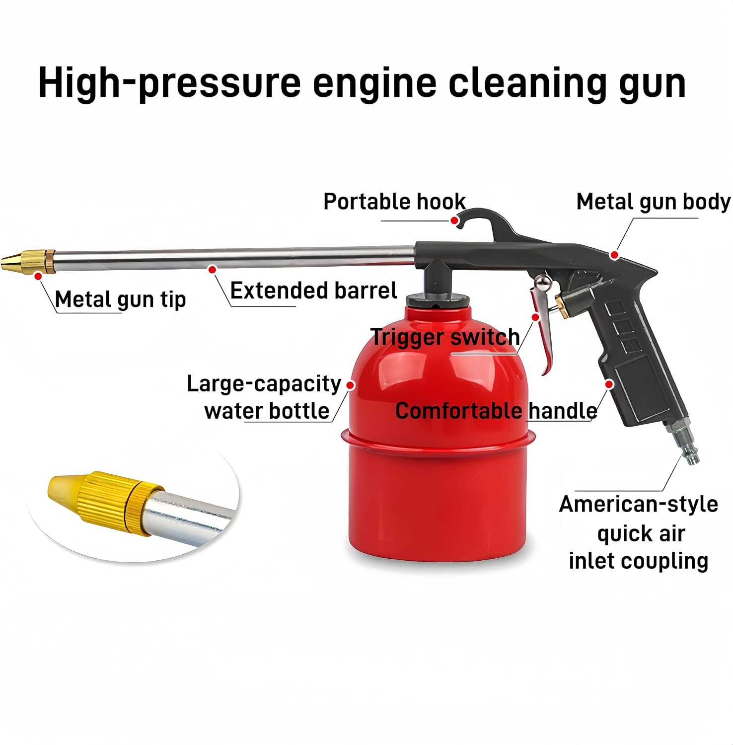 40-90 PSI Pneumatic Engine Cleaning Gun with 600ml Water Tank