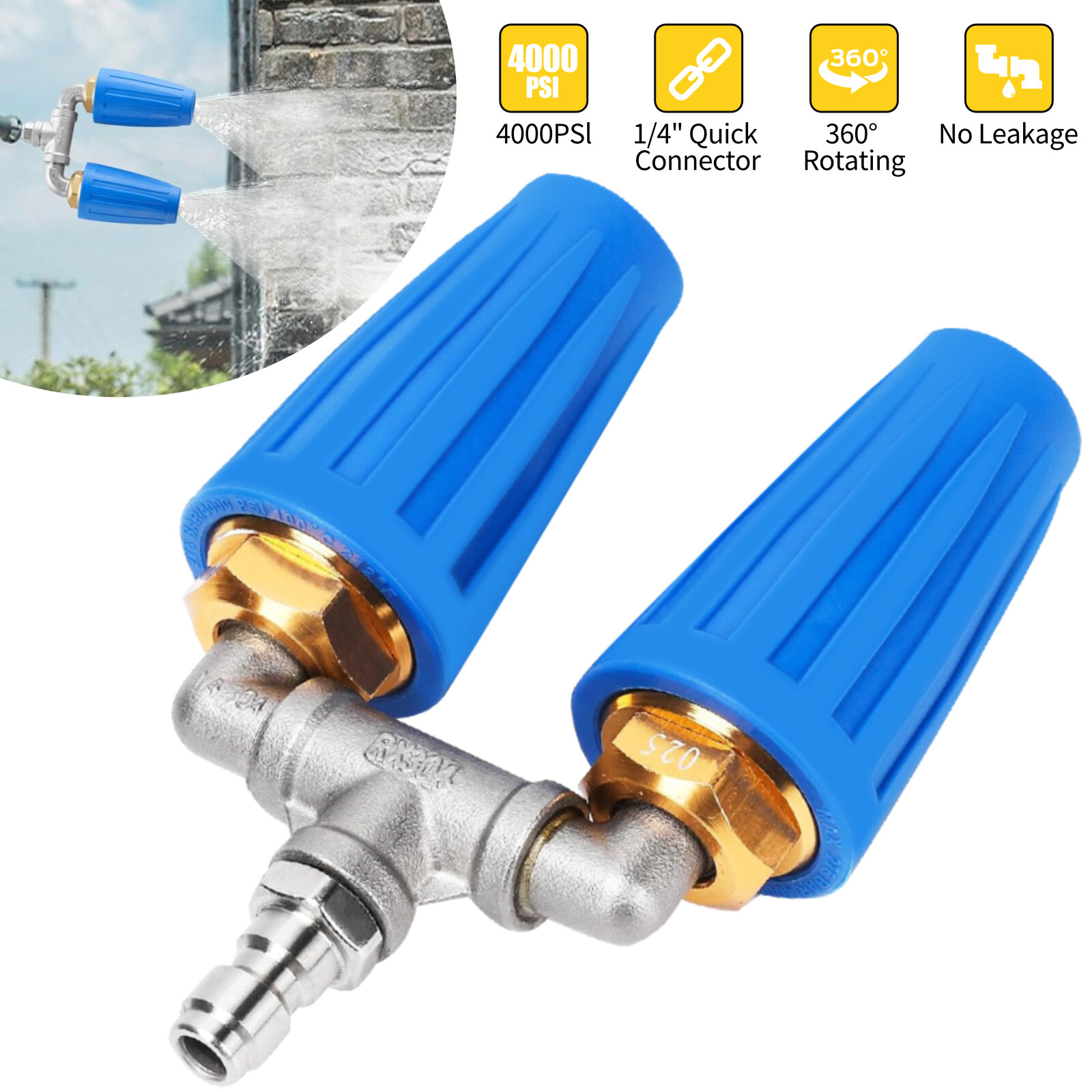 4-6 GPM Dual Turbo Nozzle Pressure Washer 360° Rotating 1/4 Inch Quick Connect