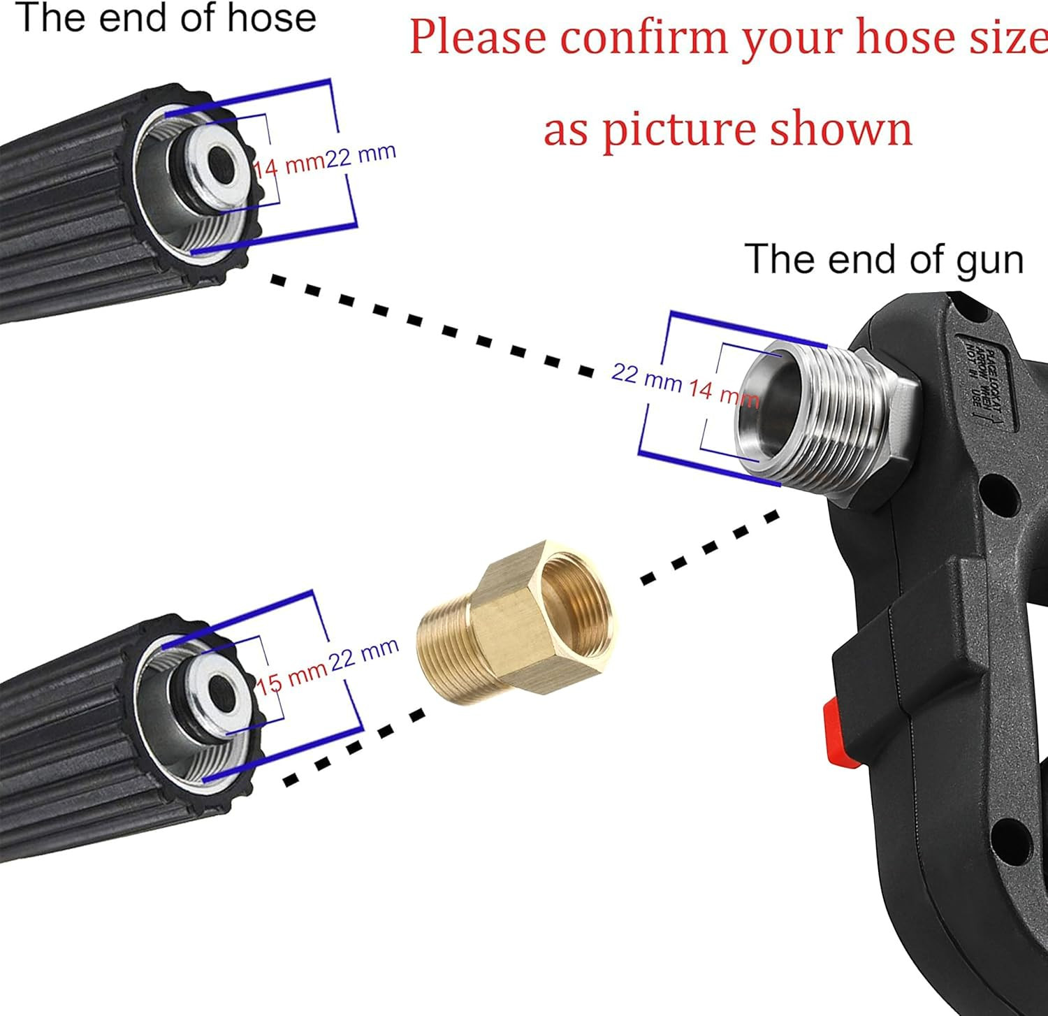 Short High Pressure Washer Gun, 5000 PSI, Replacement for Hot and Cold Water, M2