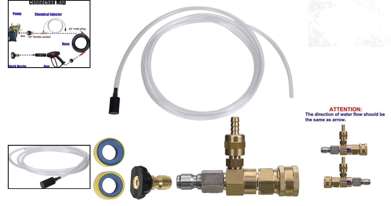 Adjustable Chemical Injector Kit for Pressure Washer 3/8 inch Quick Connection