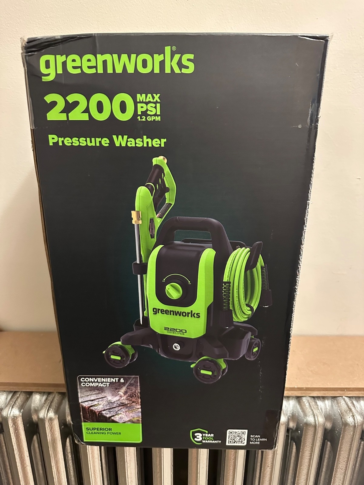 Greenworks 2200PSI 1.2GPM Four-Wheel Pressure Washer w/5 Nozzles& Detergent Tank