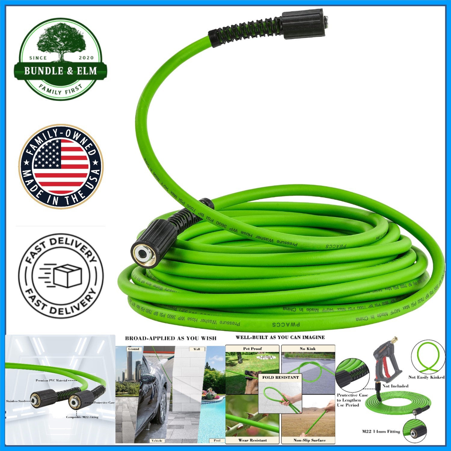 High Pressure Replacement Hose 25FT for Power Washers with Easy Connect Fittings