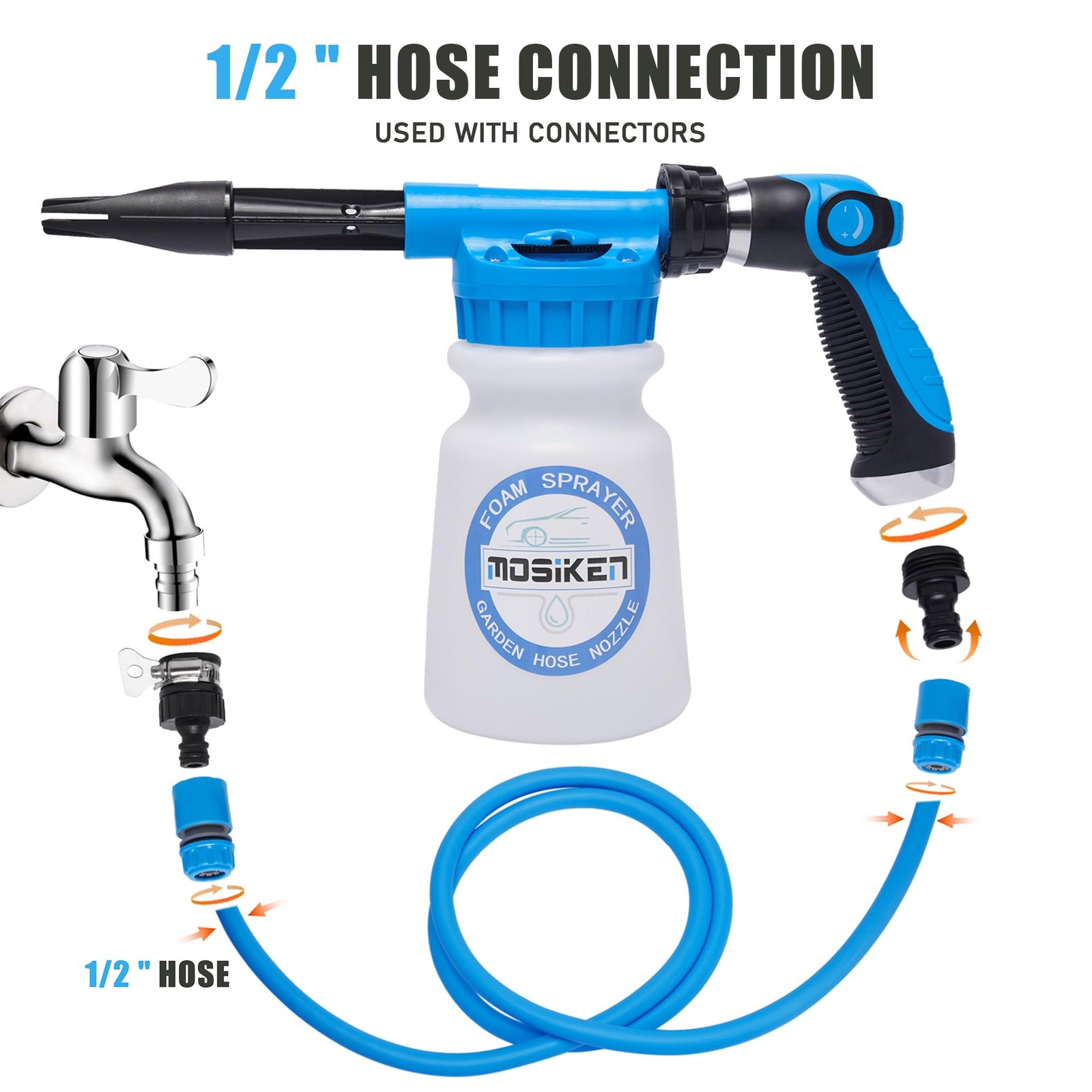 Blue Car Wash Foam Gun Sprayer Kit with Sponge & Towel, Snow Foam Blaster for…