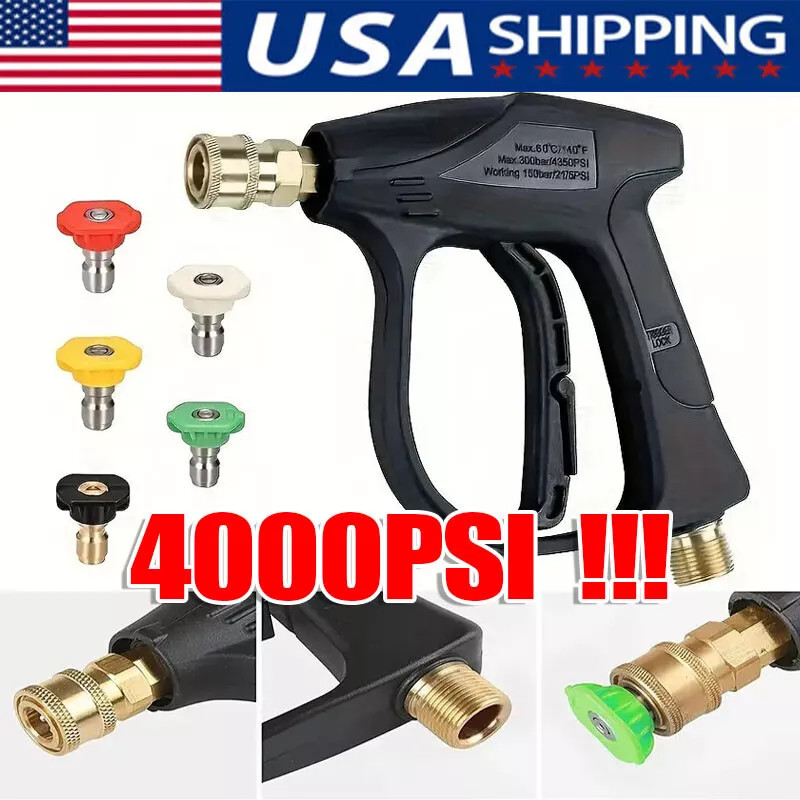 1/4″ High Pressure Washer Gun 4000 PSI Car Wash Foam Spray Short Wand w/5 Nozzle