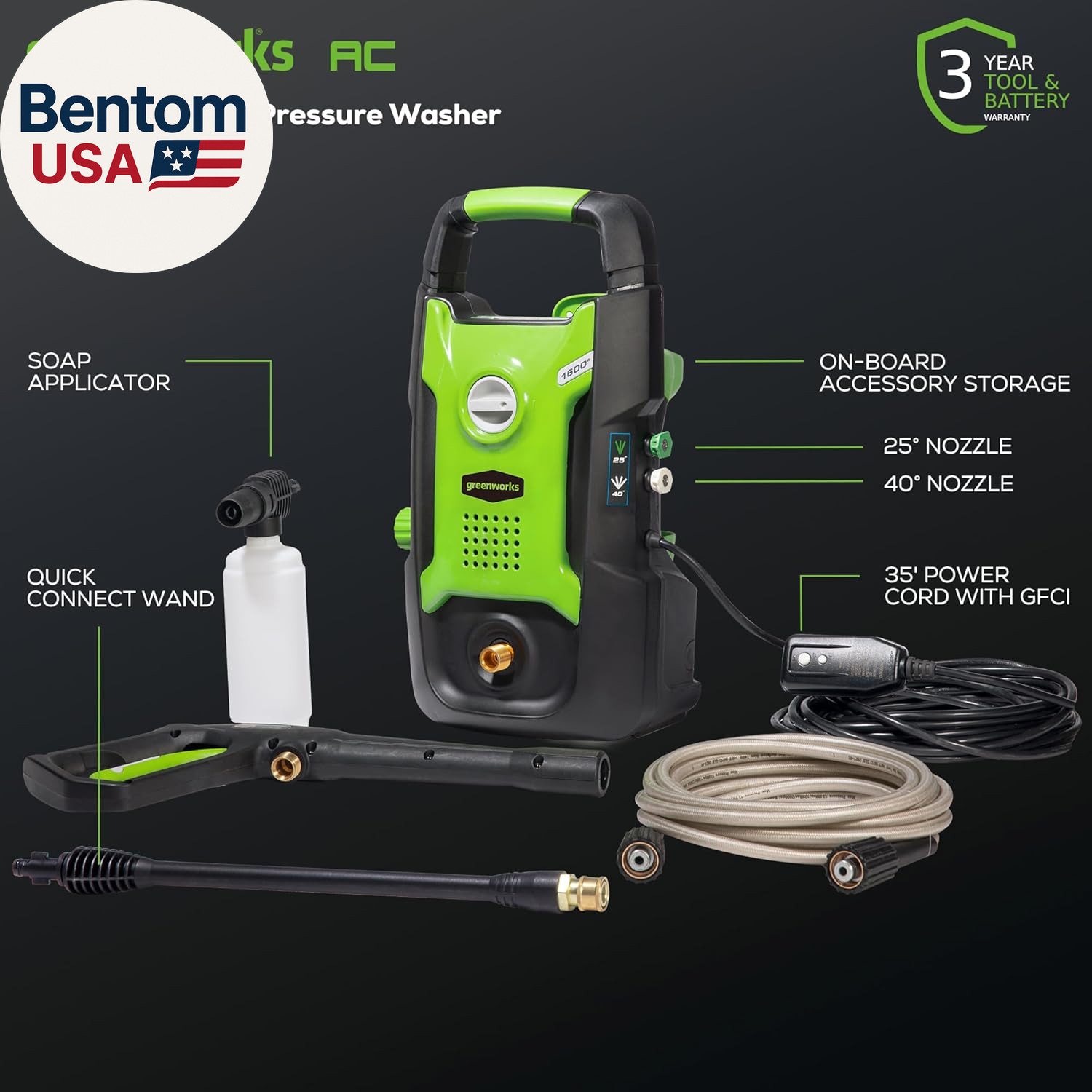 Compact Electric Pressure Washer, 1.2 GPM (CSA Certified, Lightweight, 20 FT Tan