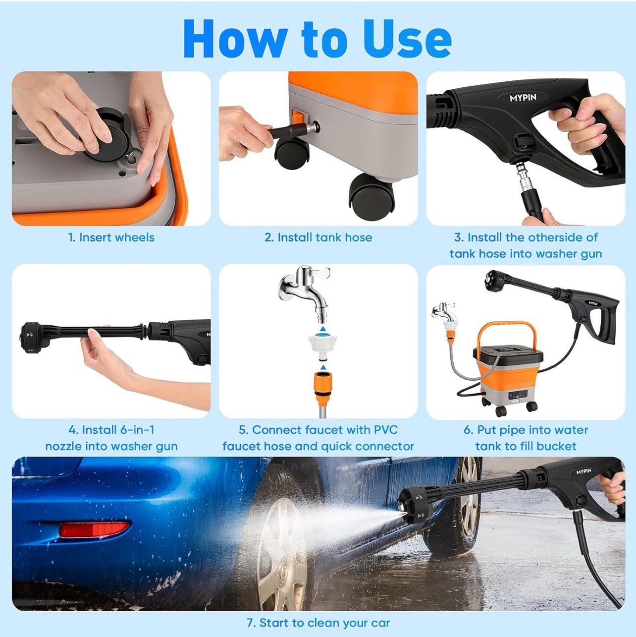 660PSI Portable Cordless Pressure Washer with Folding 3.4Gal Tank, 6-in-1 Noz…