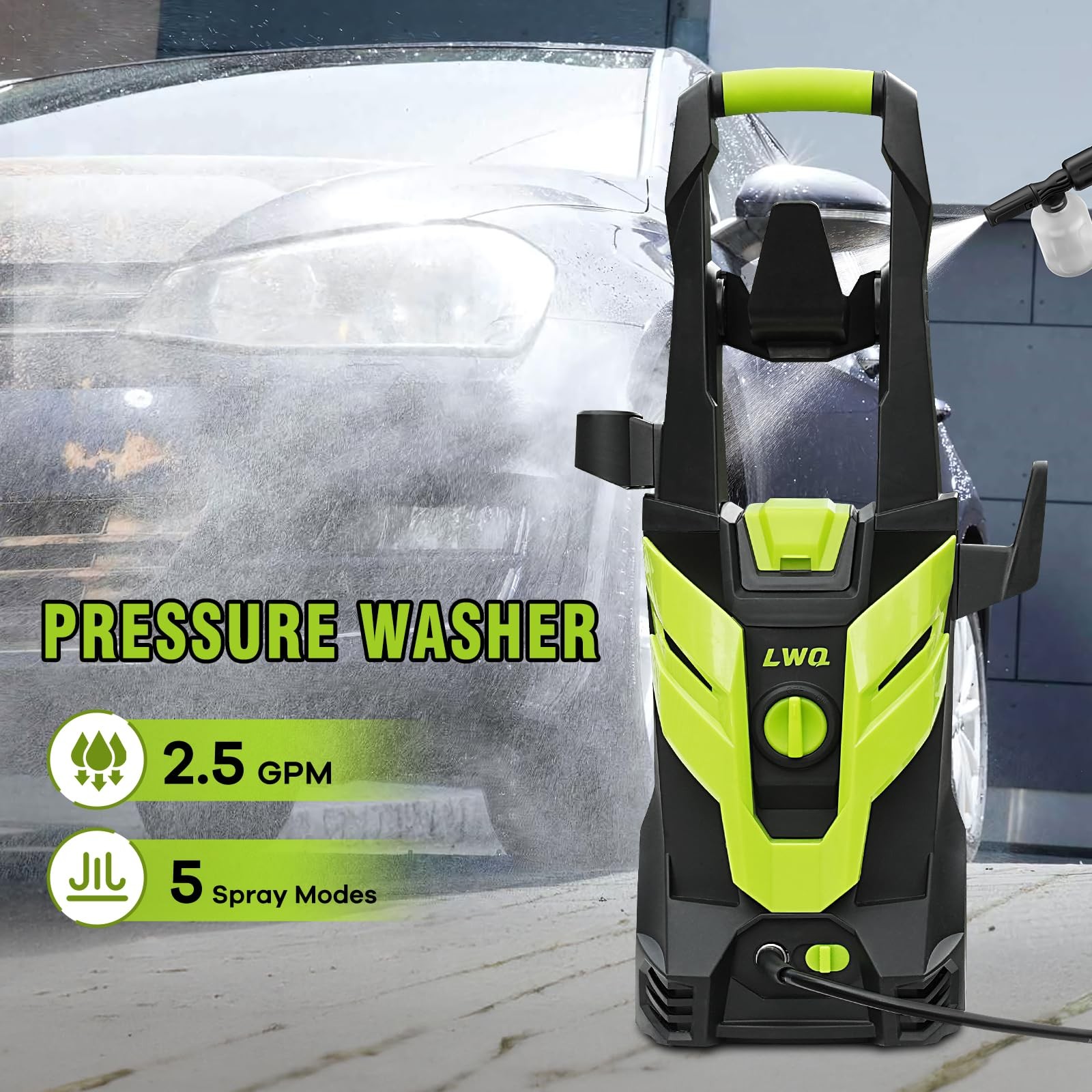 High Pressure Washer with 4 Nozzles & Foam Cannon for Cars, Fences, Driveways