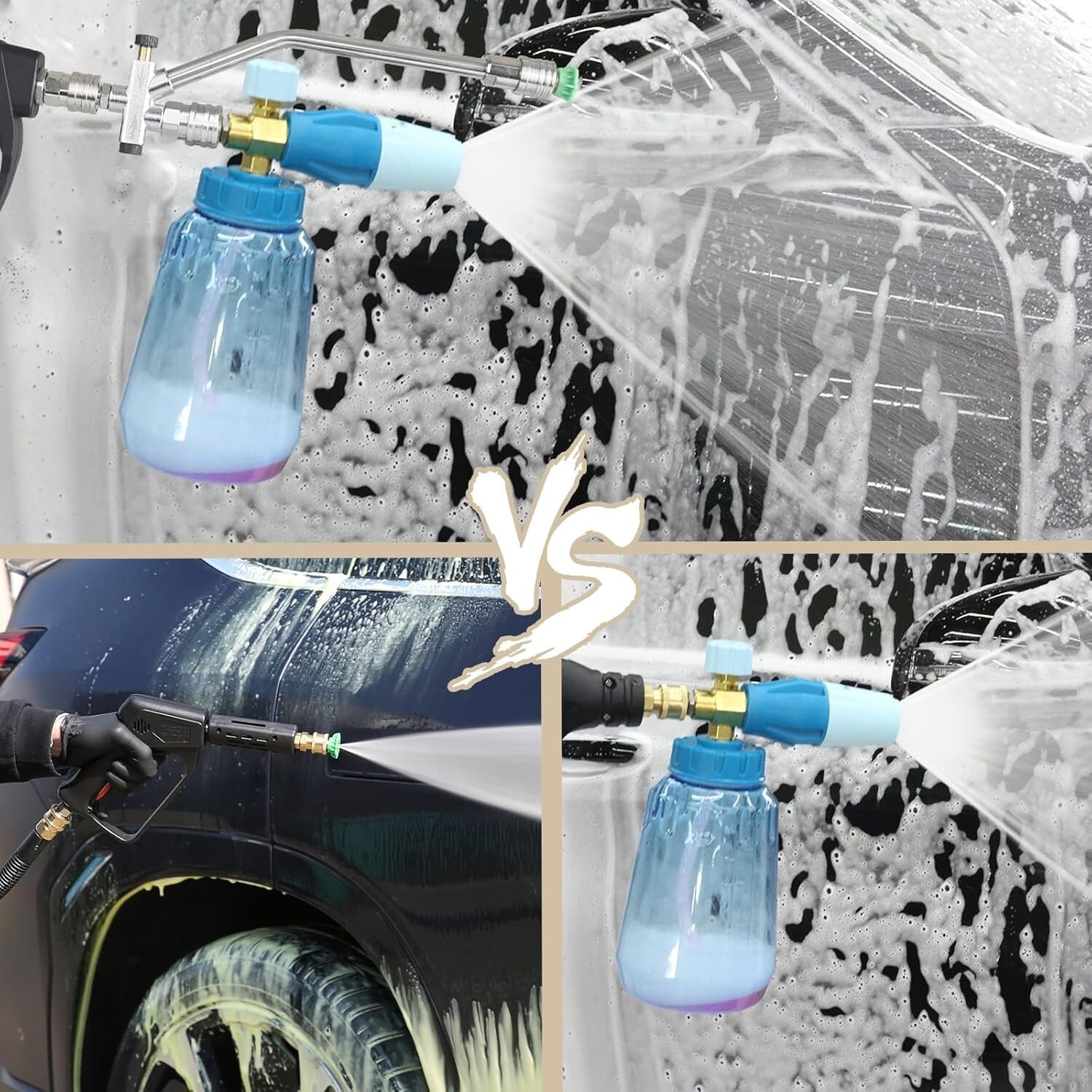 Foam Cannon Dual Connector Accessory Dual-Purpose Switch Spray Gun w/5 Nozzles