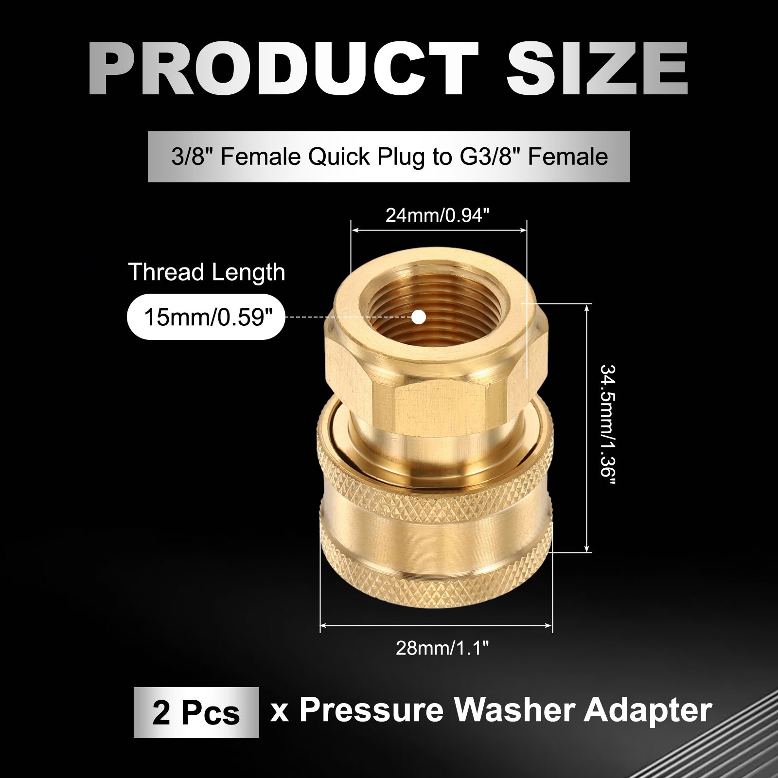 2Pcs Pressure Washer Adapter, 3/8″ Female Quick Plug to G3/8″ Female Brass