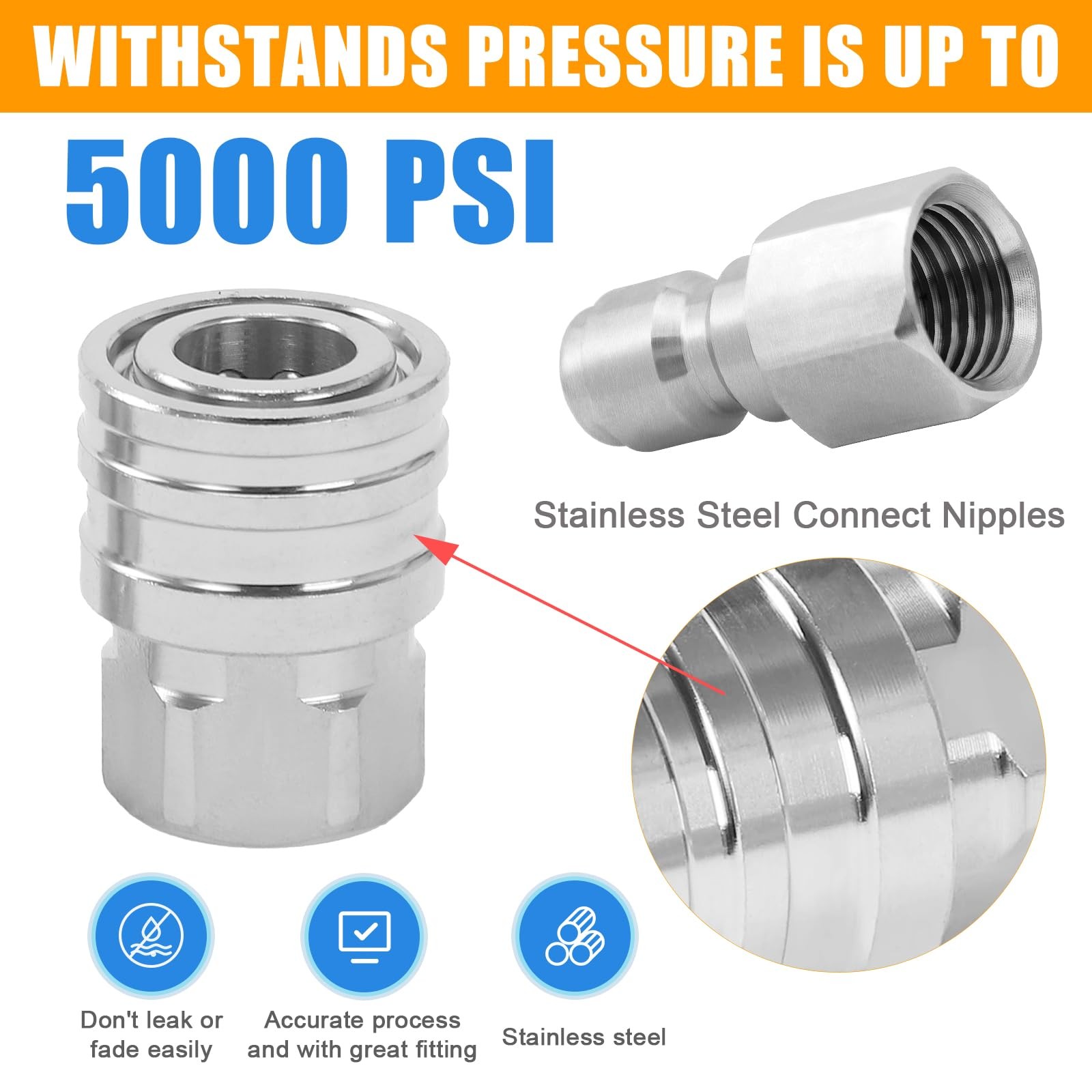 4 Pack 1/4 Inch Pressure Washer Quick Connect Fittings Stainless Steel Female