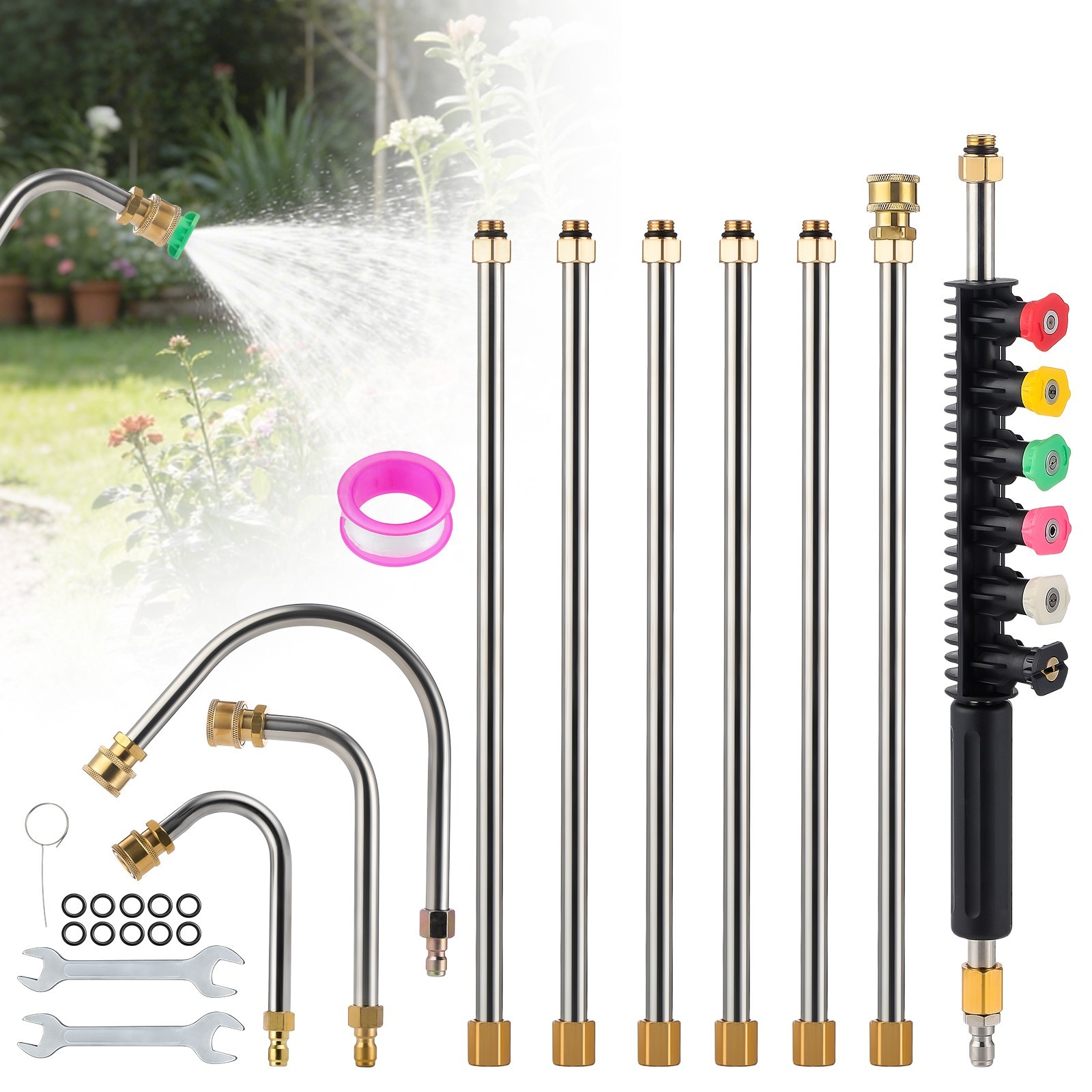 Pressure Washer Extension Wand 97 inch Total Length Stainless Steel and Brass