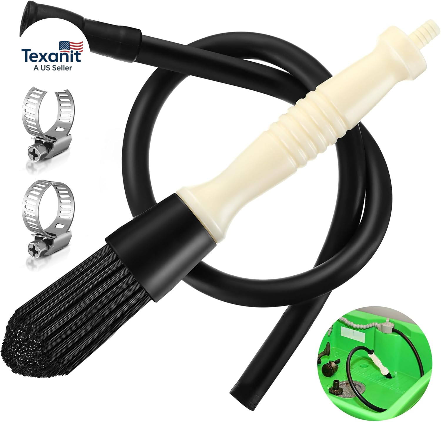 Parts Washer Brush with 27.5 Inch Flow Hose, Wear Resistant Cleaning Tool with 2