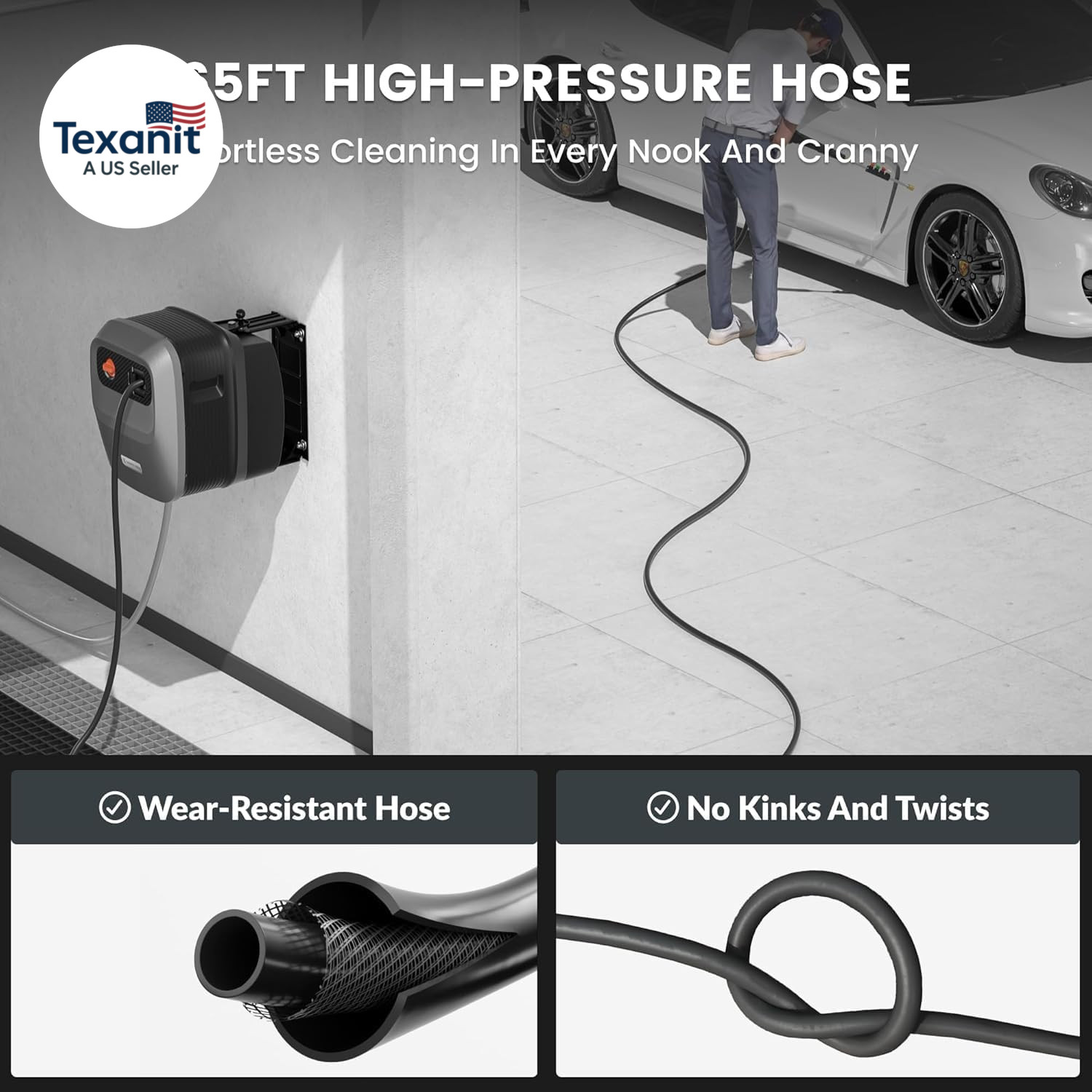 Grandfalls Retractable Pressure Washer G20B, 2500 PSI 2.2 GPM, Wall Mounted Powe