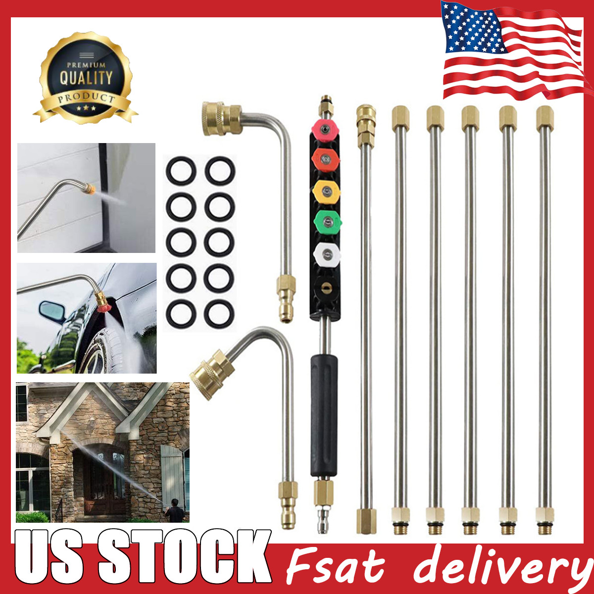 4000PSI Pressure Washer Extension Wand Power Lance Spray Gun Nozzle 1/4″ Connect