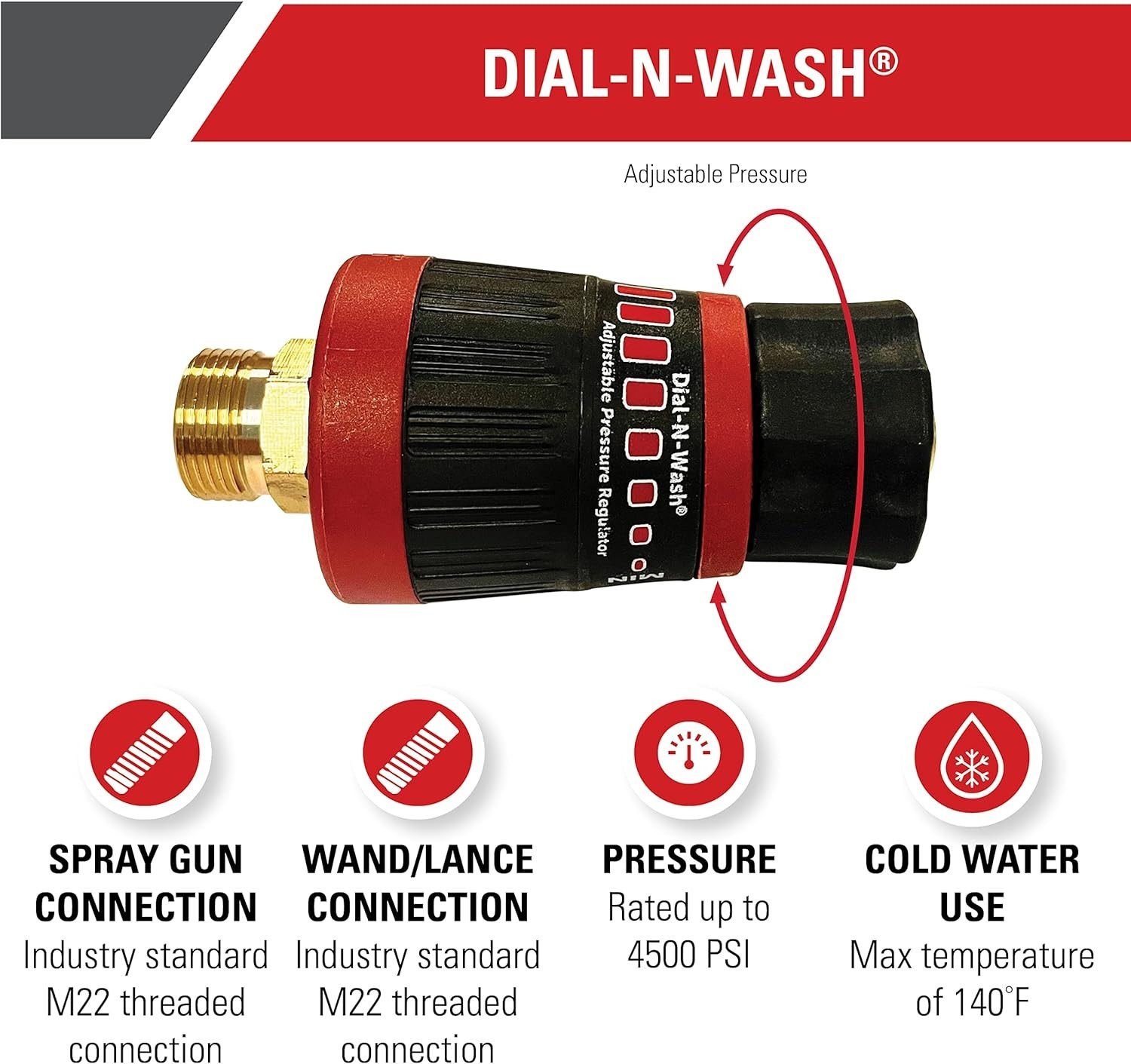 Twist Control Adjustable Pressure Regulator, 4500 PSI – Ideal for Power Washers