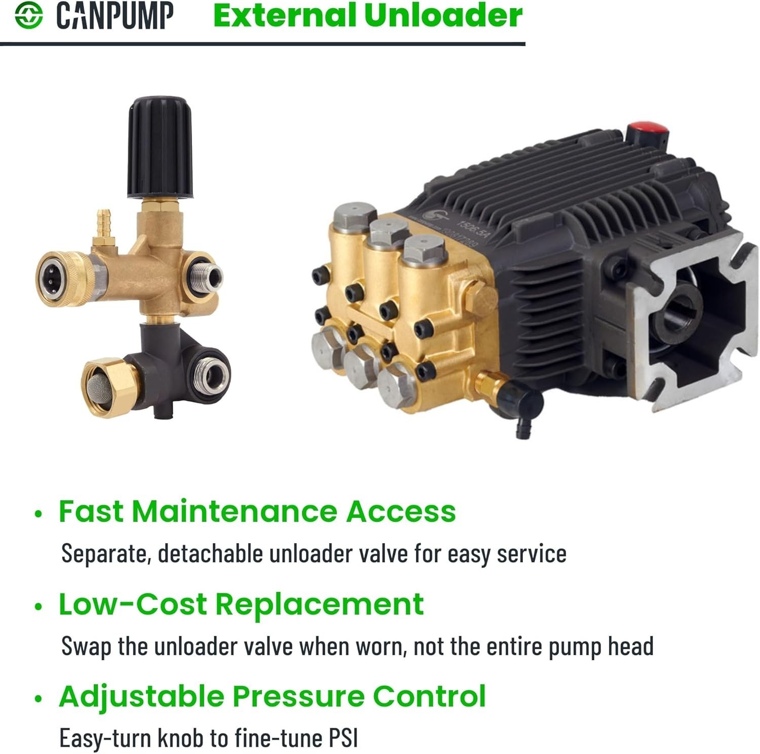 Durable 3000 PSI Pressure Washer Pump with External Unloader and Detergent Tube