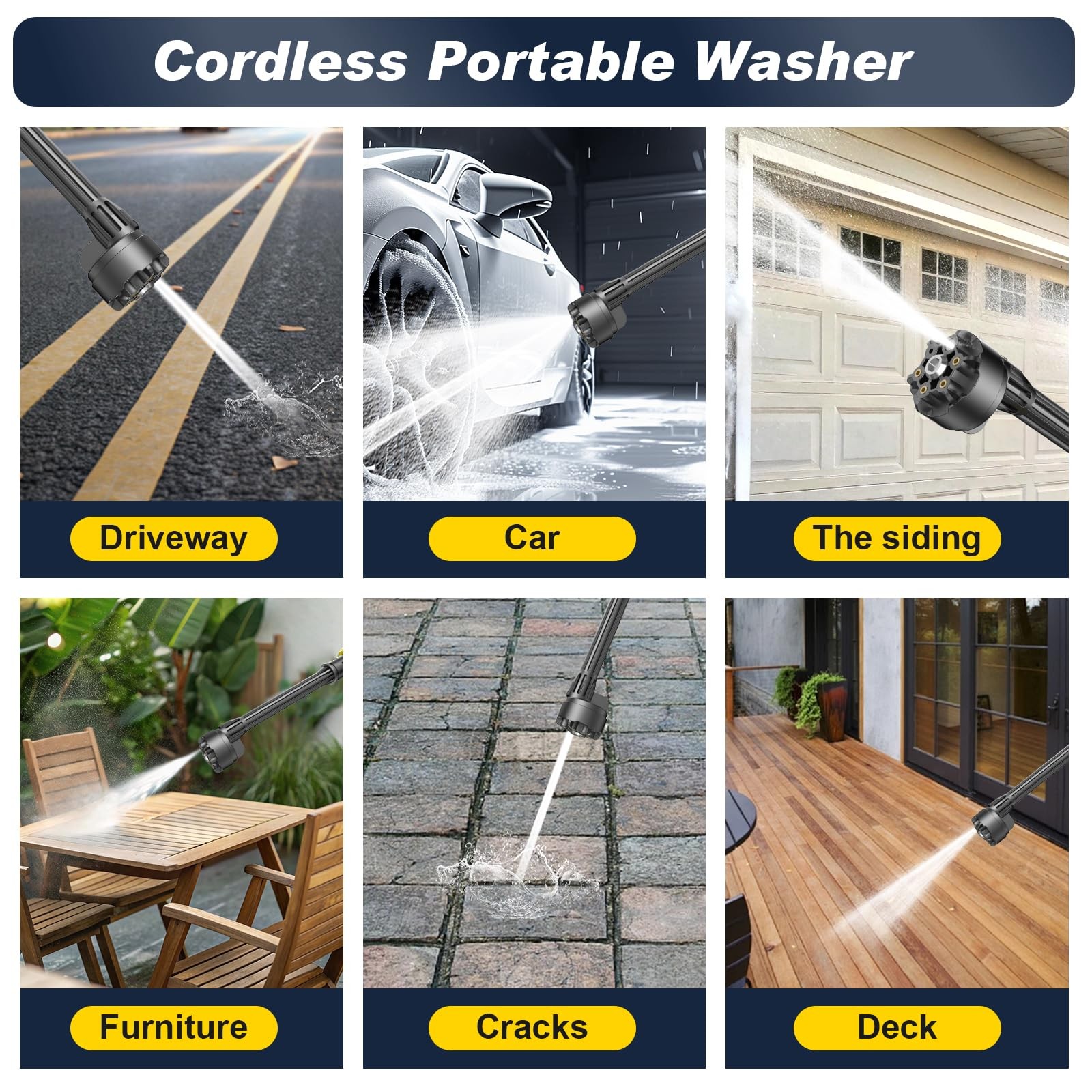Highsam Cordless Portable Washer Brushless Motor 2X4000Mah Charger 6-In-1