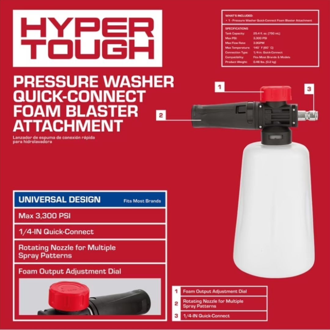 Hyper Tough Foam Blaster for Gas and Electric Pressure Washers, 25.4 fl oz, 1/4″