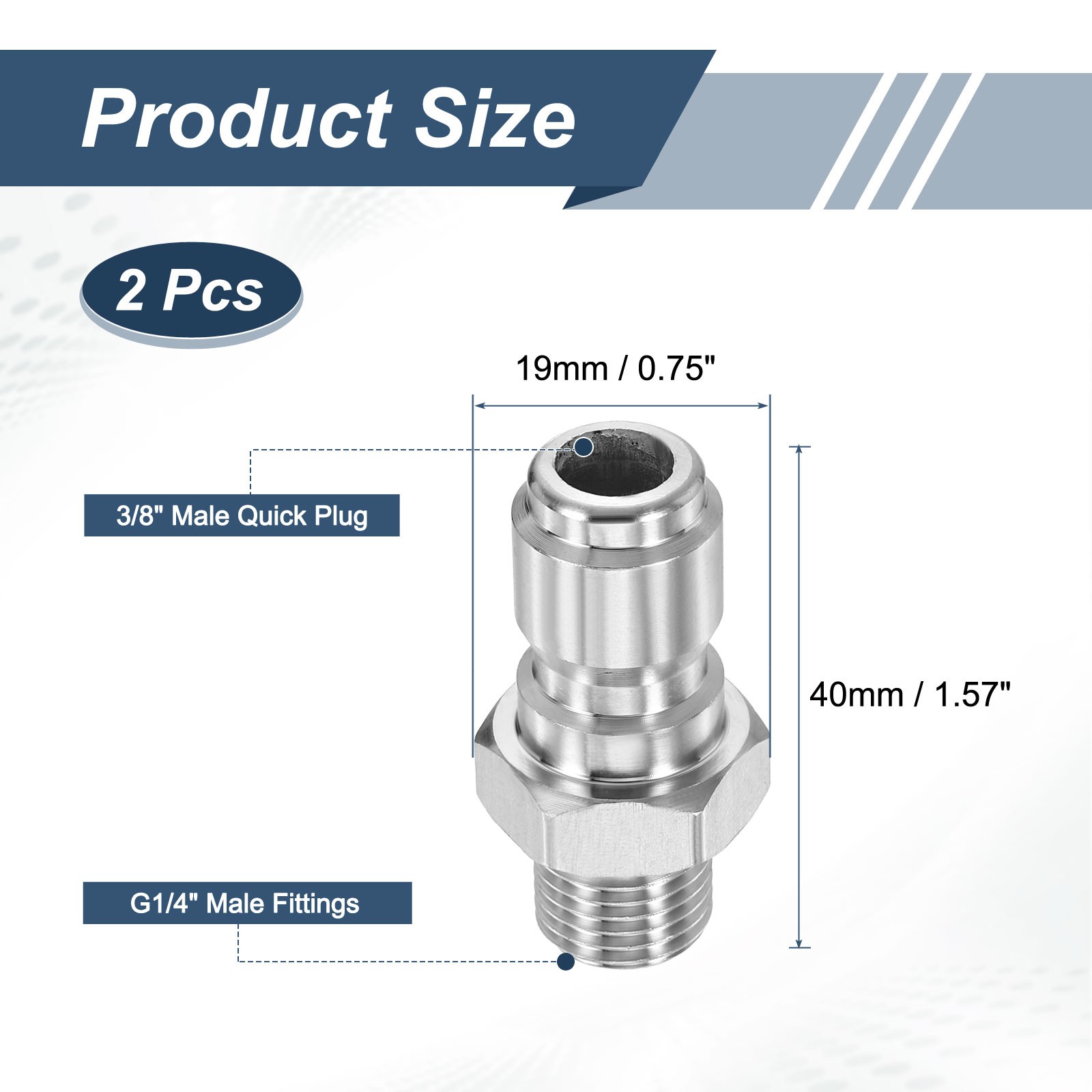 2Pcs Pressure Washer Adapter, 3/8″ Male Quick Plug to G1/4″ Male Fittings
