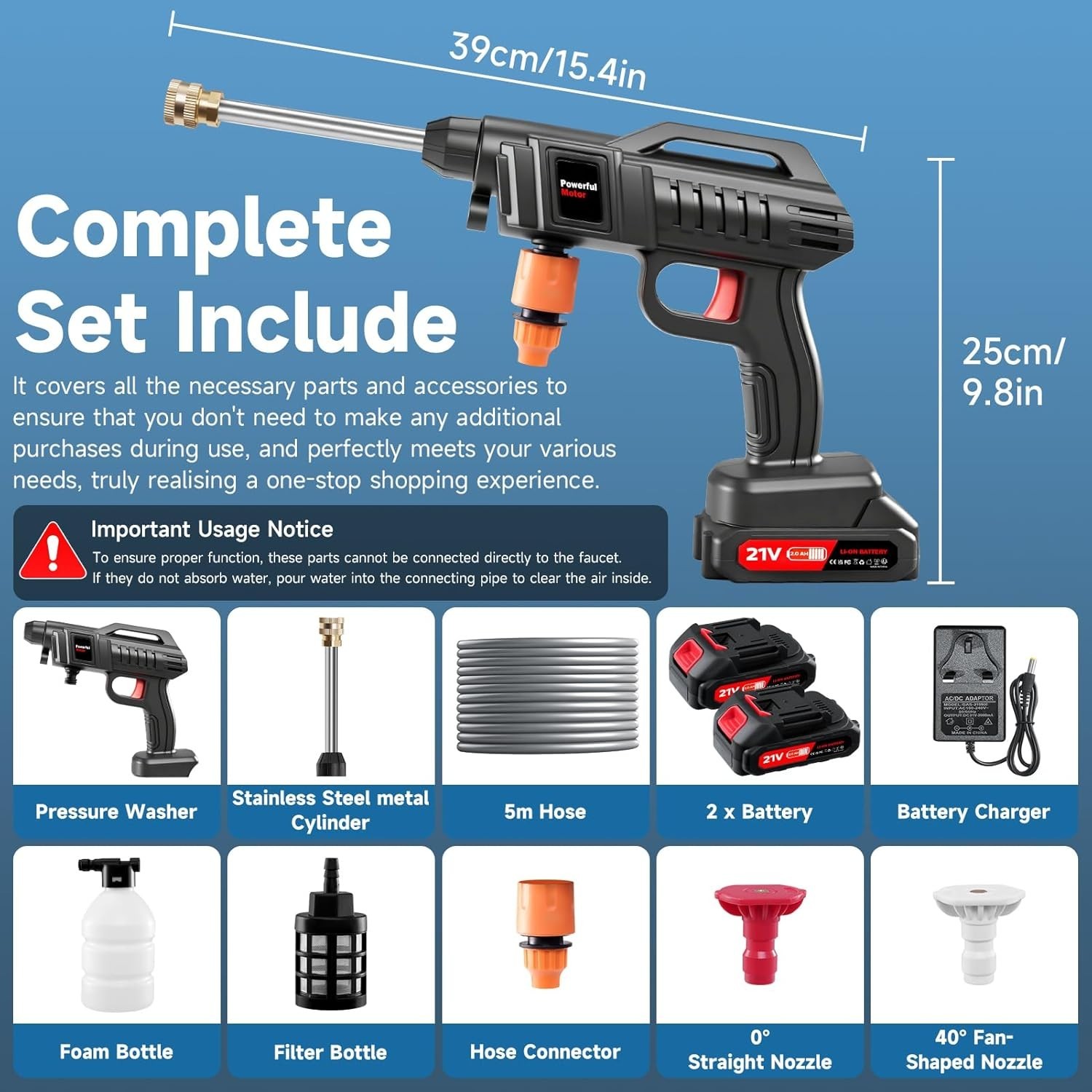 Cordless Electric High Pressure Water Spray Car Gun 850PSI Portable Washer Clean