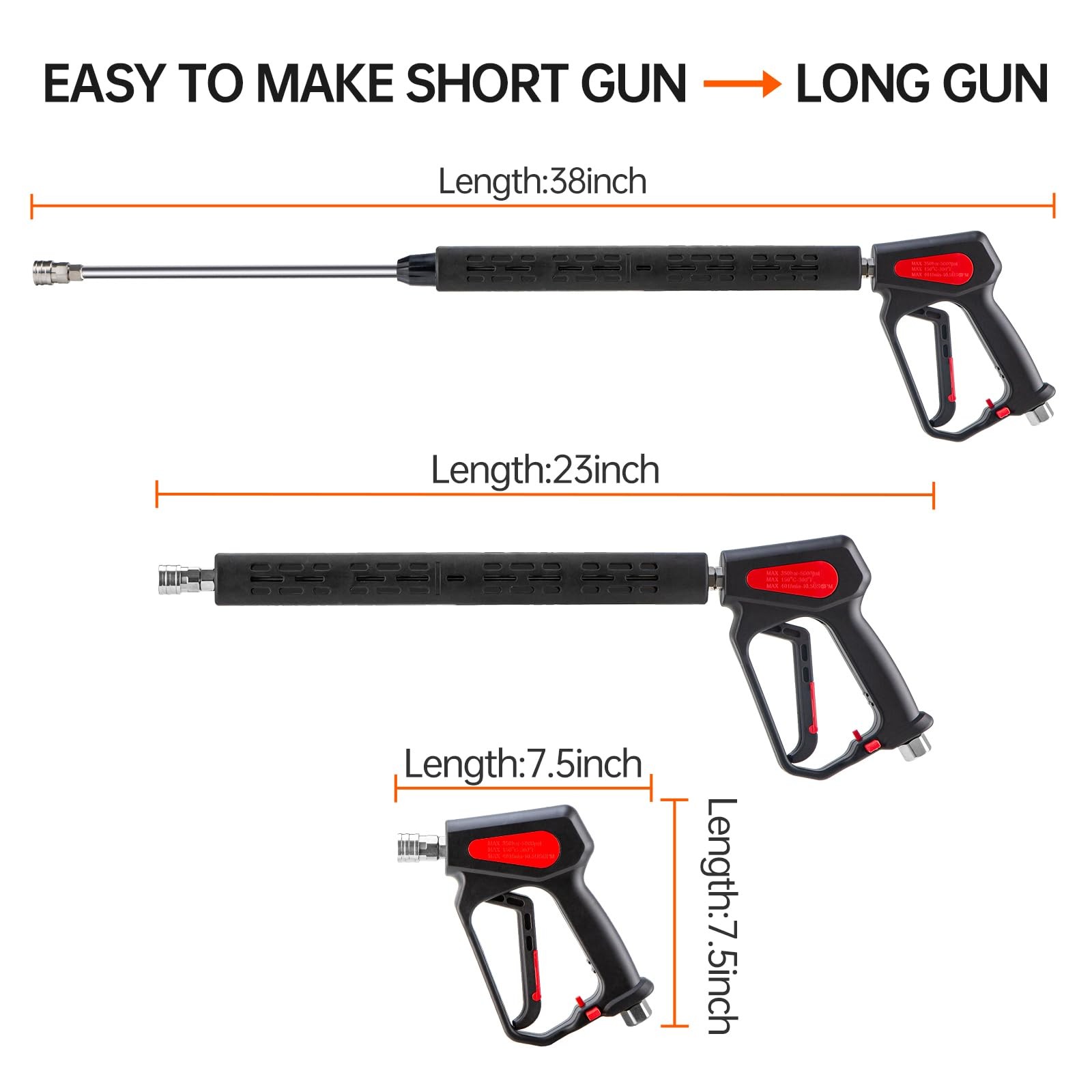 New Pressure Washer Gun, 4000PSI High Gun with Replacement Wand Extension, Power