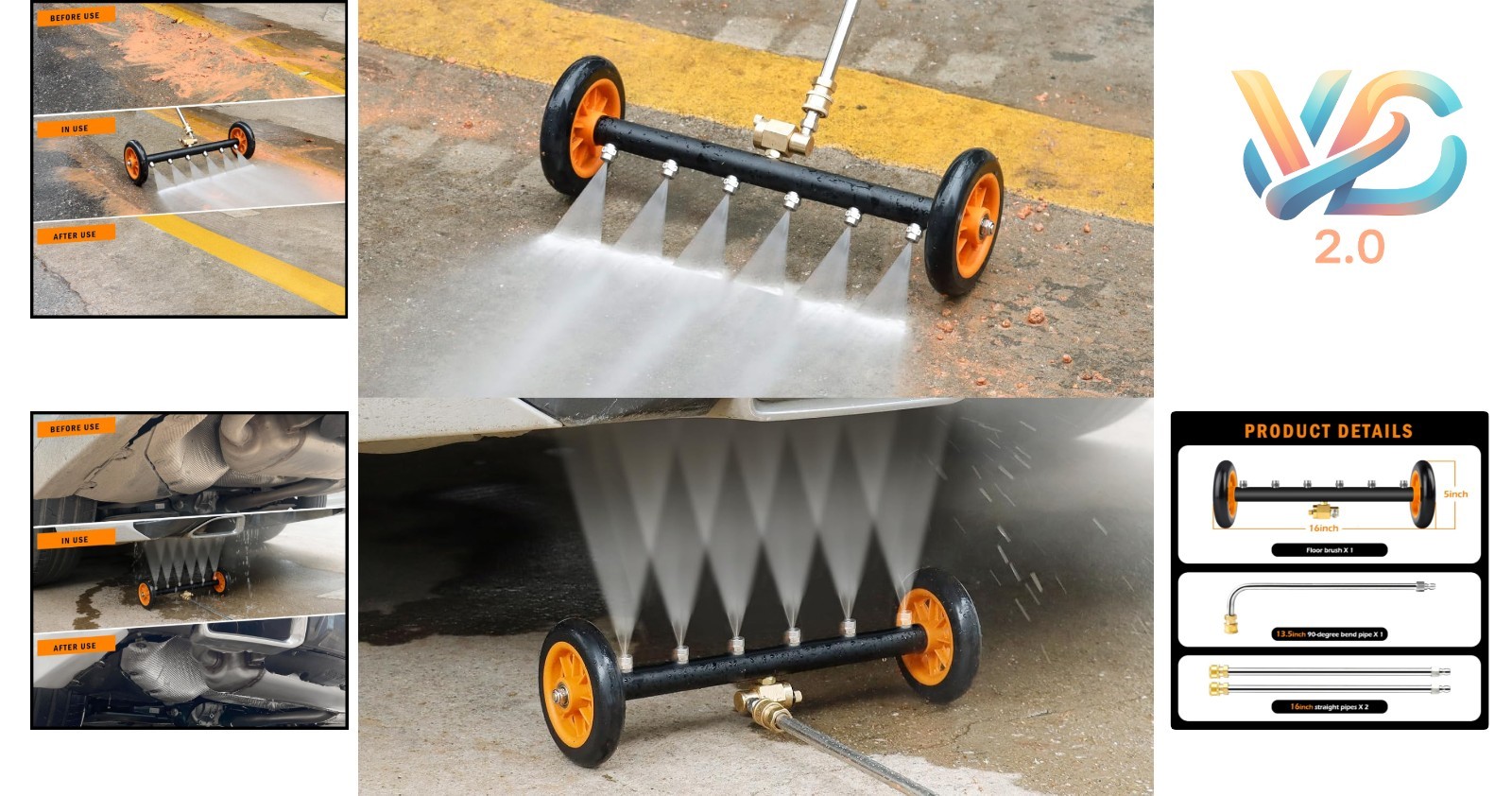 Stainless Steel 16-Inch Dual-Function Water Broom for Pressure Washer 4000 PSI