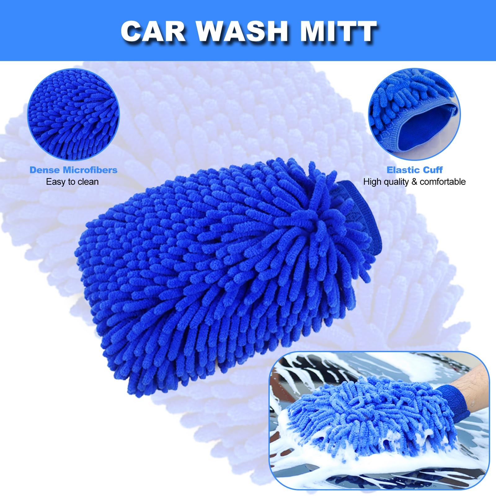 62″ Car Wash Brush Kit Long Handle Mop Tire Brush Squeegee for Car Truck RV