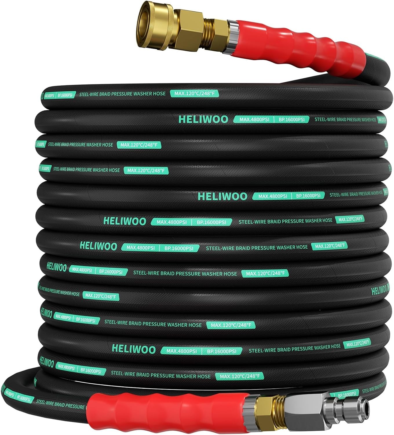 4800 PSI 50FT Pressure Washer Hose 3/8” Quick Connect Kink Resistant