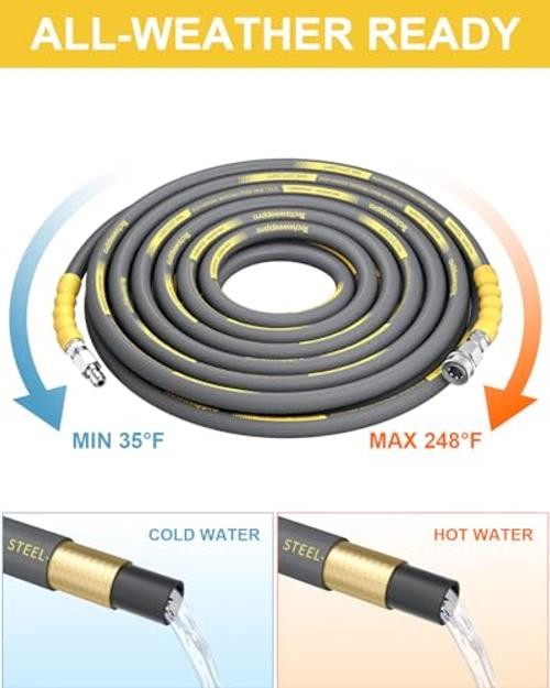 4800PSI Pressure Washer Hose with 3/8″ Swivel Quick Connect for 25FT Gray
